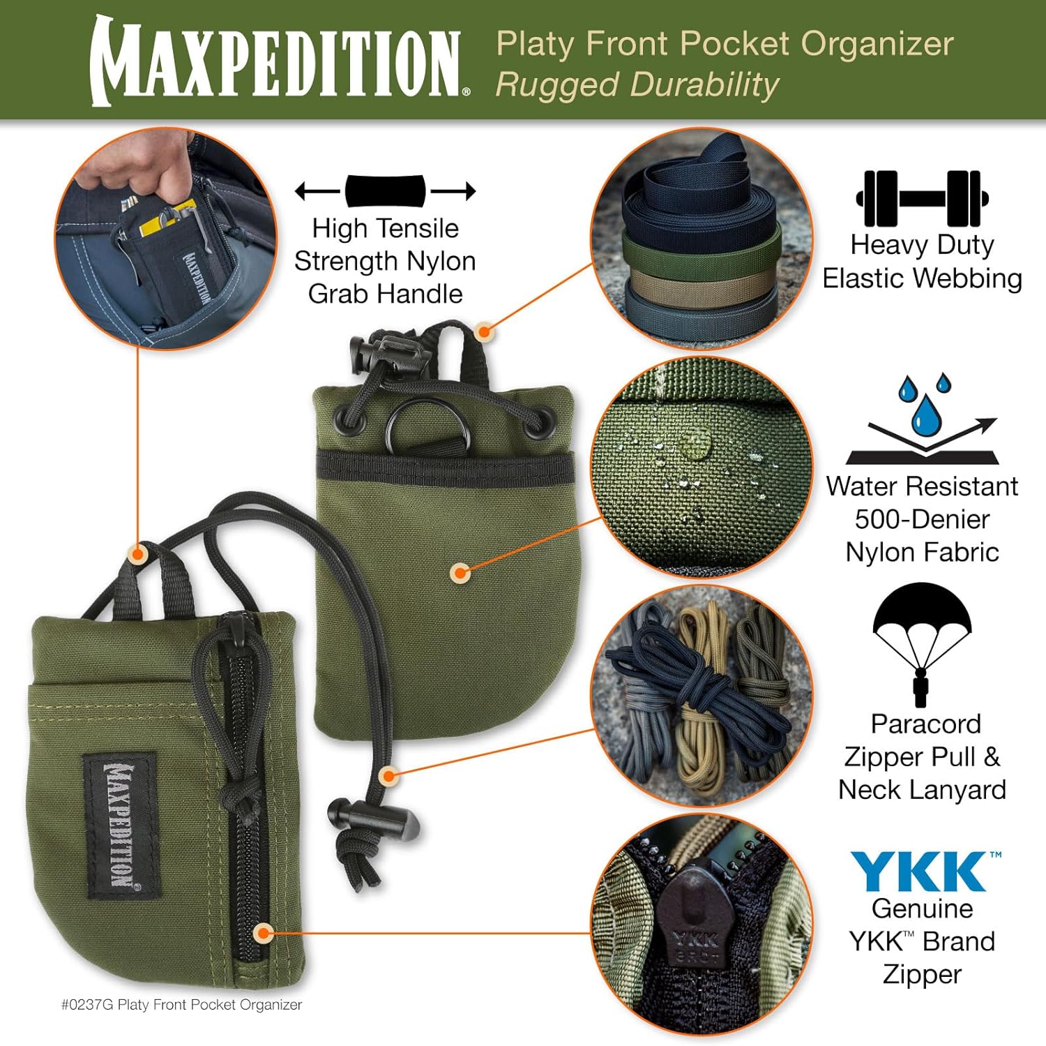 MAXPEDITION Platy Pocket Organizer, Durable EDC Tool Pouch for Men, Neck Wallet with Paracord Lanyard, Holds Flashlight, Multitool, Pen, Notebook - Image 3