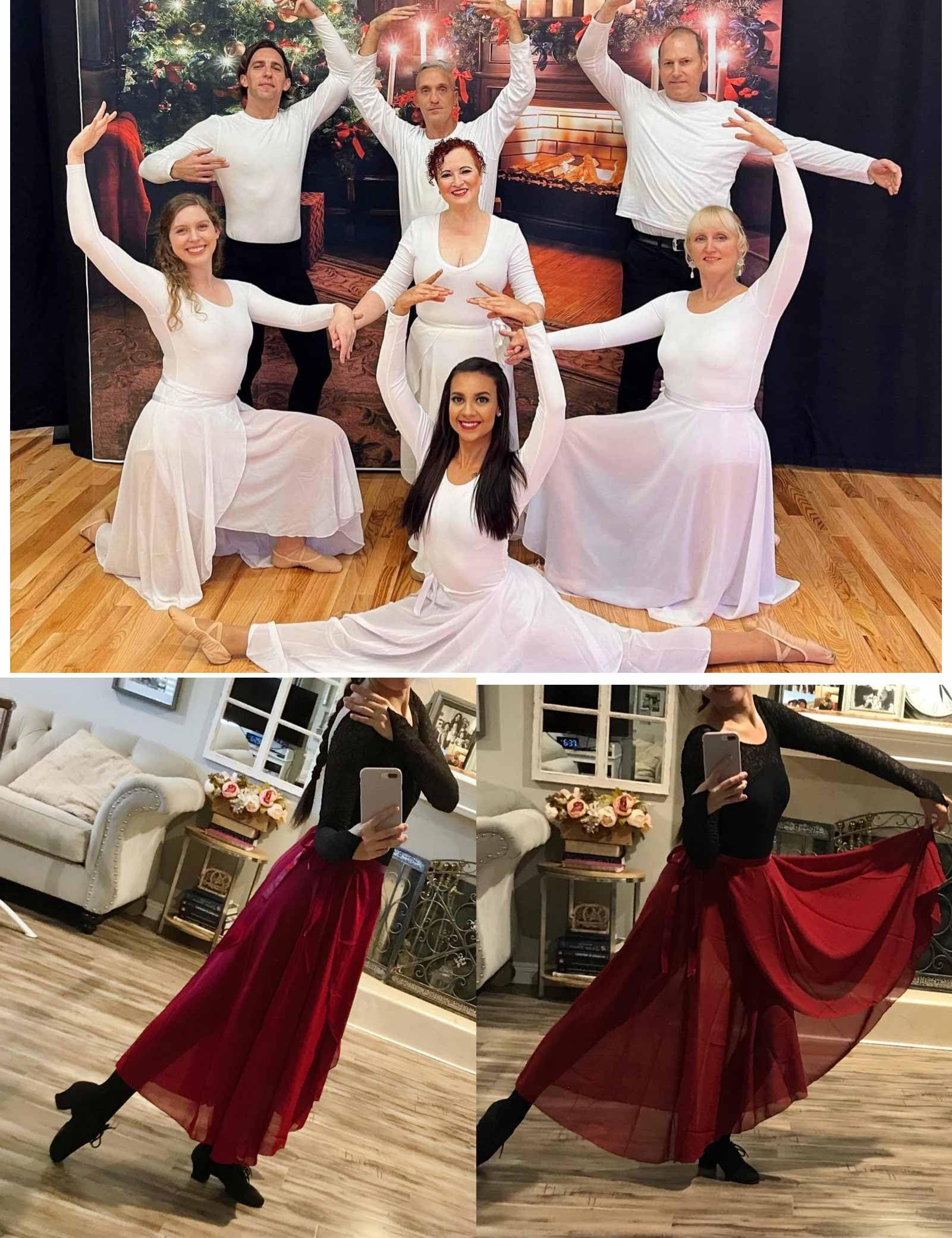 Daydance Long White Dance Skirts for Women, Lyrical Wrap Ballet Skirts for Leotards