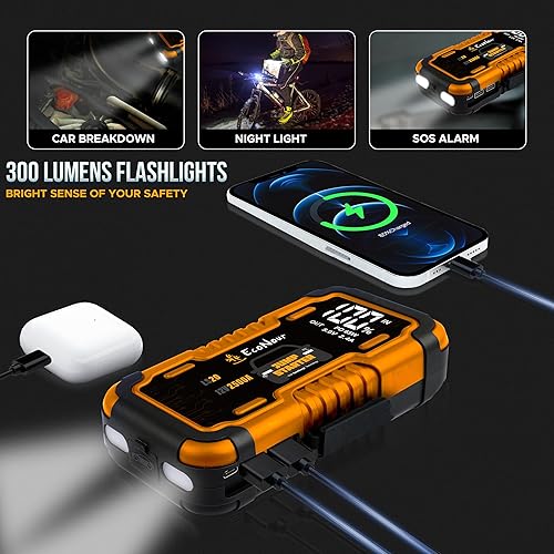 Miniatura 5 de EcoNour Arrancador portátil de coche de 2500 A  Paquete de refuerzo de batería de 12 V de hasta 8.5 L de gasolina y motores diésel de 6 L  Caja de