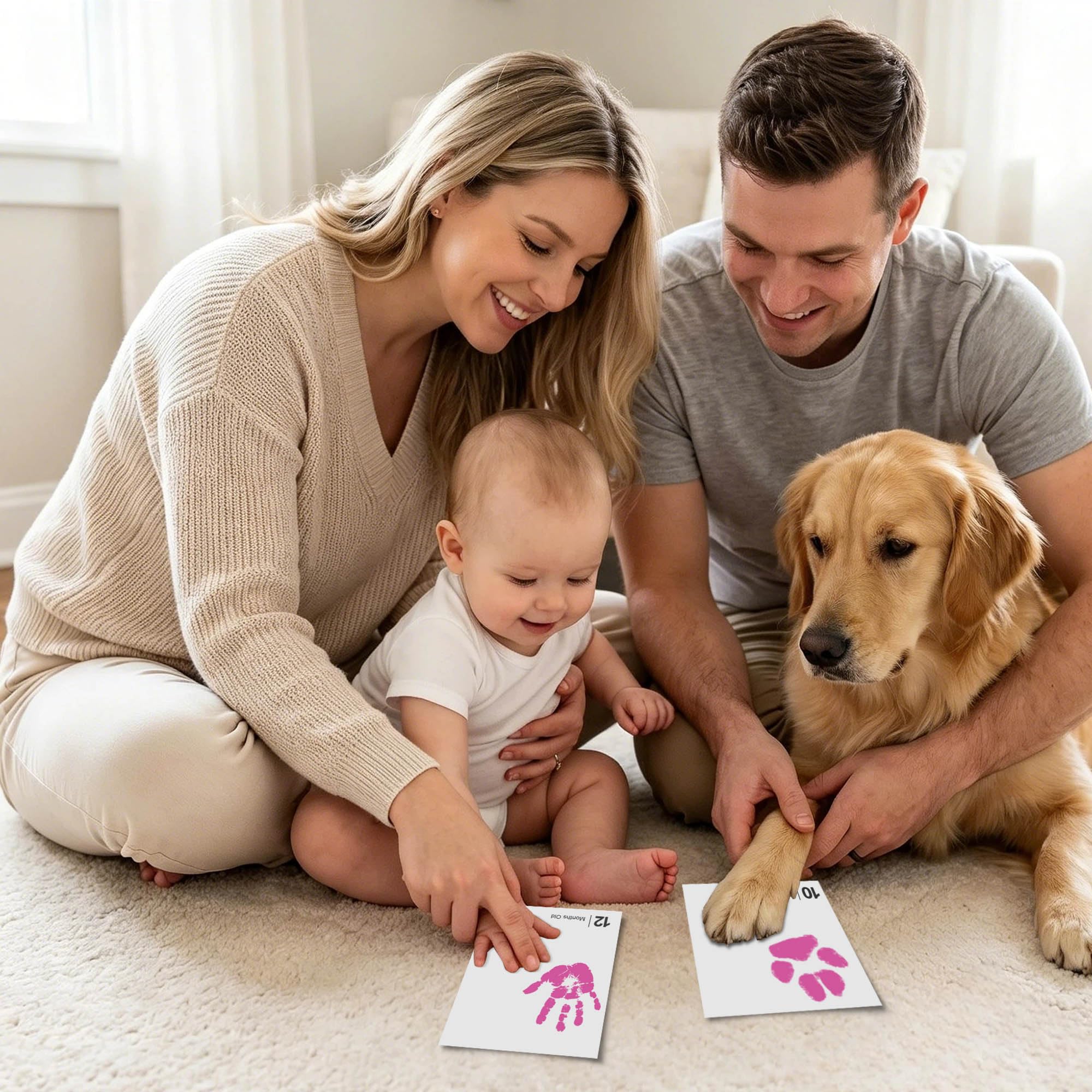 Kit Empreinte Bébé Pieds et Mains Clean Touch Encreur Sans Kits Nouveau-Nés avec 1 Cadre Photo Rose