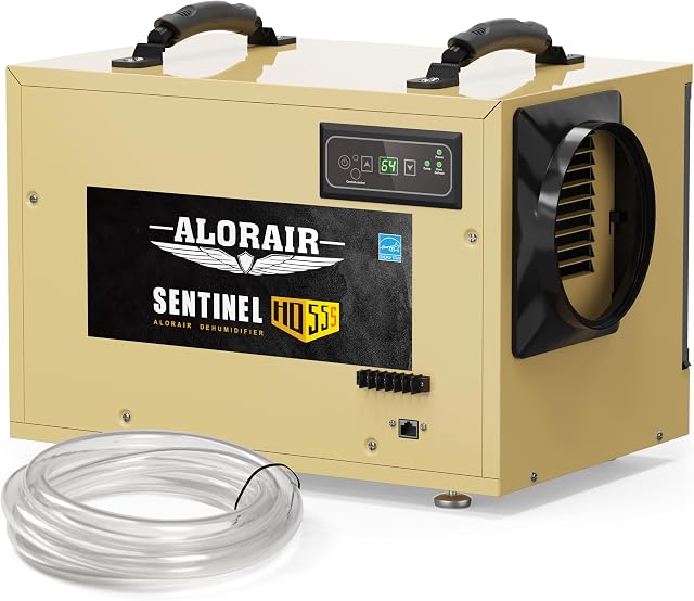 ALORAIR 120 PPD Energy Star Listed Crawl Space Dehumidifier with Drain Hose, Compact Basement & Commercial Dehumidifier for Water Damage Restoration, Covers Up to 1300 Sq. Ft., Gold