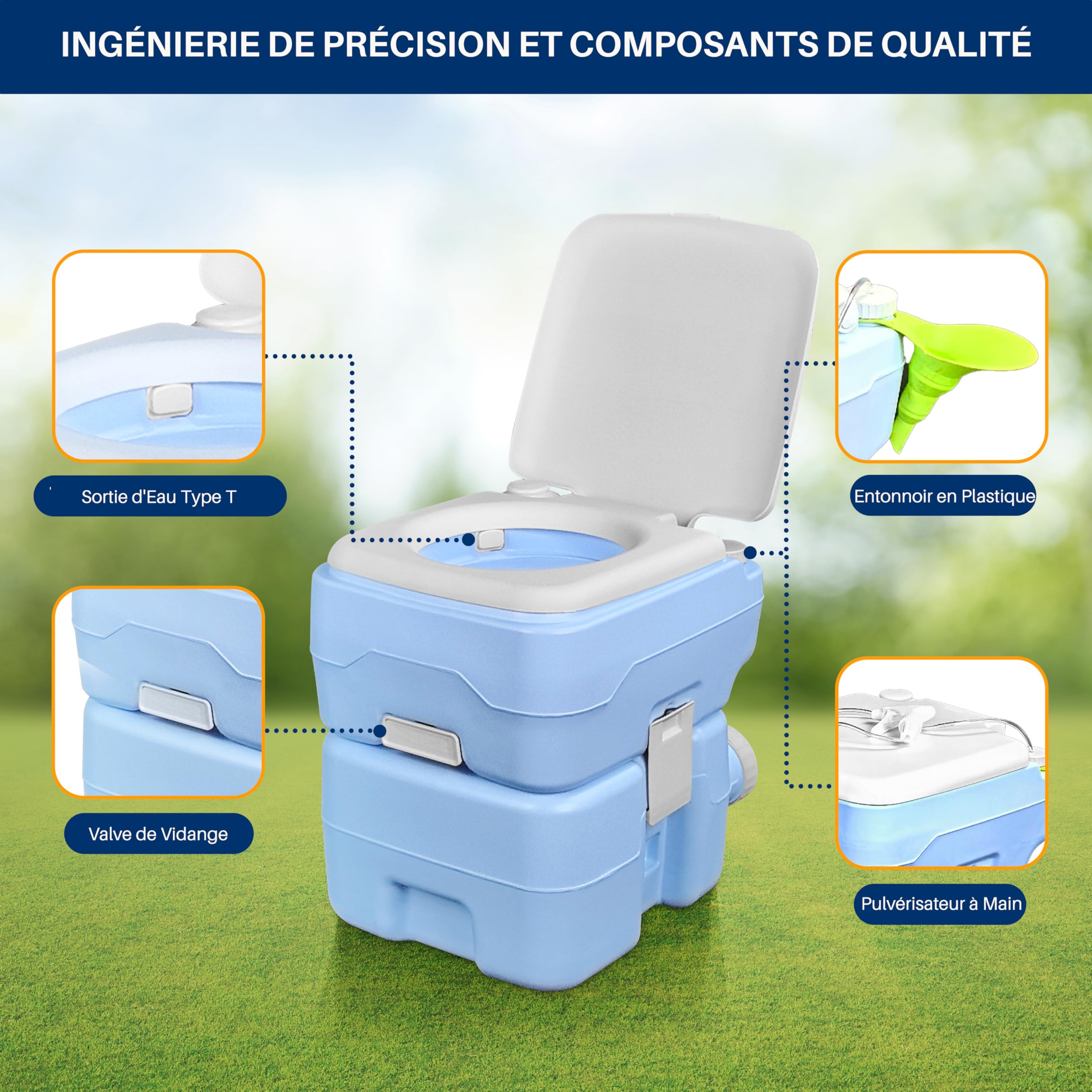 SereneLife Toilette Portable 20L pour Camping, VR, Bateau et Activités de loisirs. 120 Chasses, Réservoir Détachable avec Pulvérisateur à Main et Sac de Transport. Toilette Camping Confortable