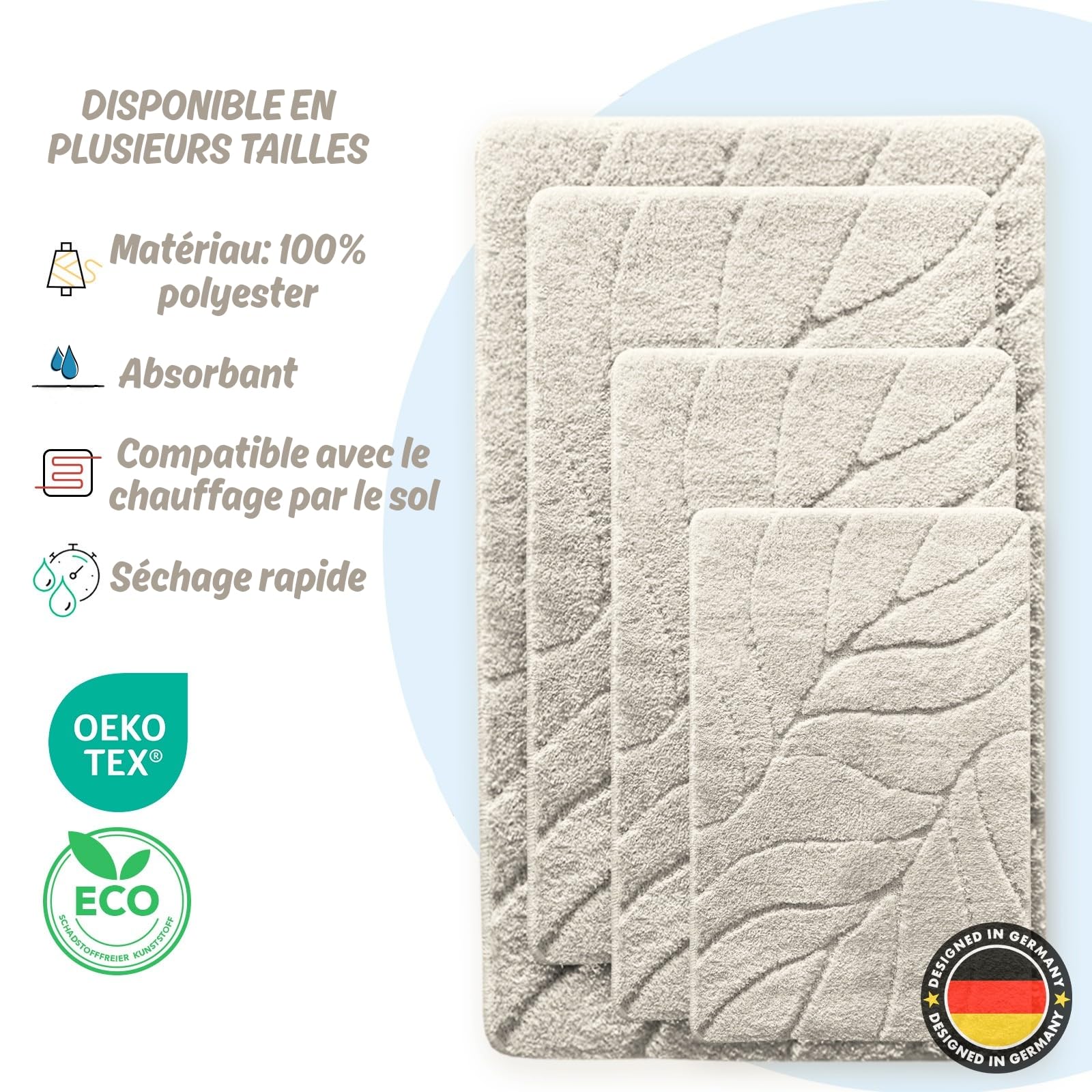 KARAT Tapis de Bain Doux Antidérapant Séchage Rapide Lavable 40°C Oeko-TEX 80x150 cm Maris Crème