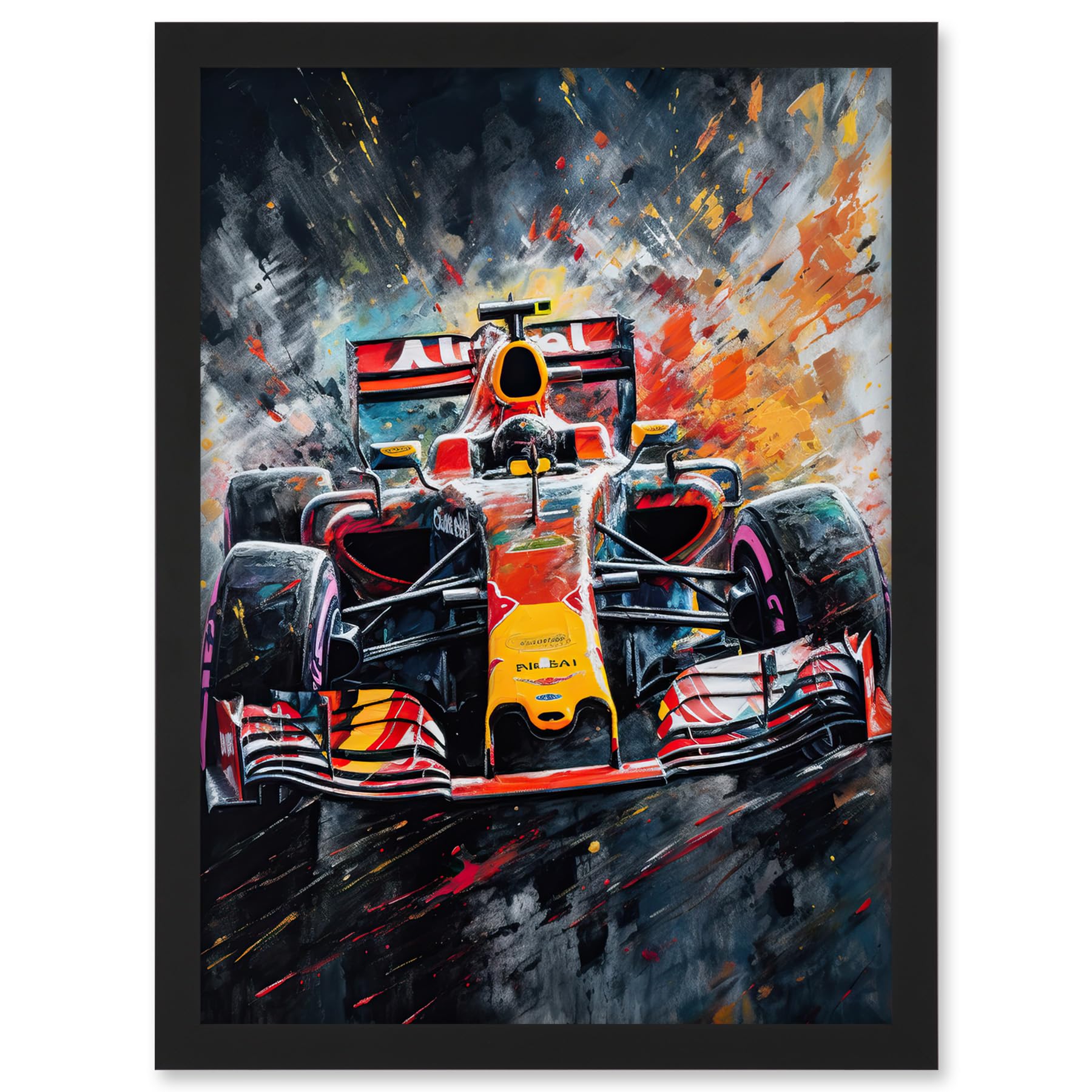Artery8 Race Car Driver Racing Action Shot Painting Artwork Framed A3 Wall Art Print