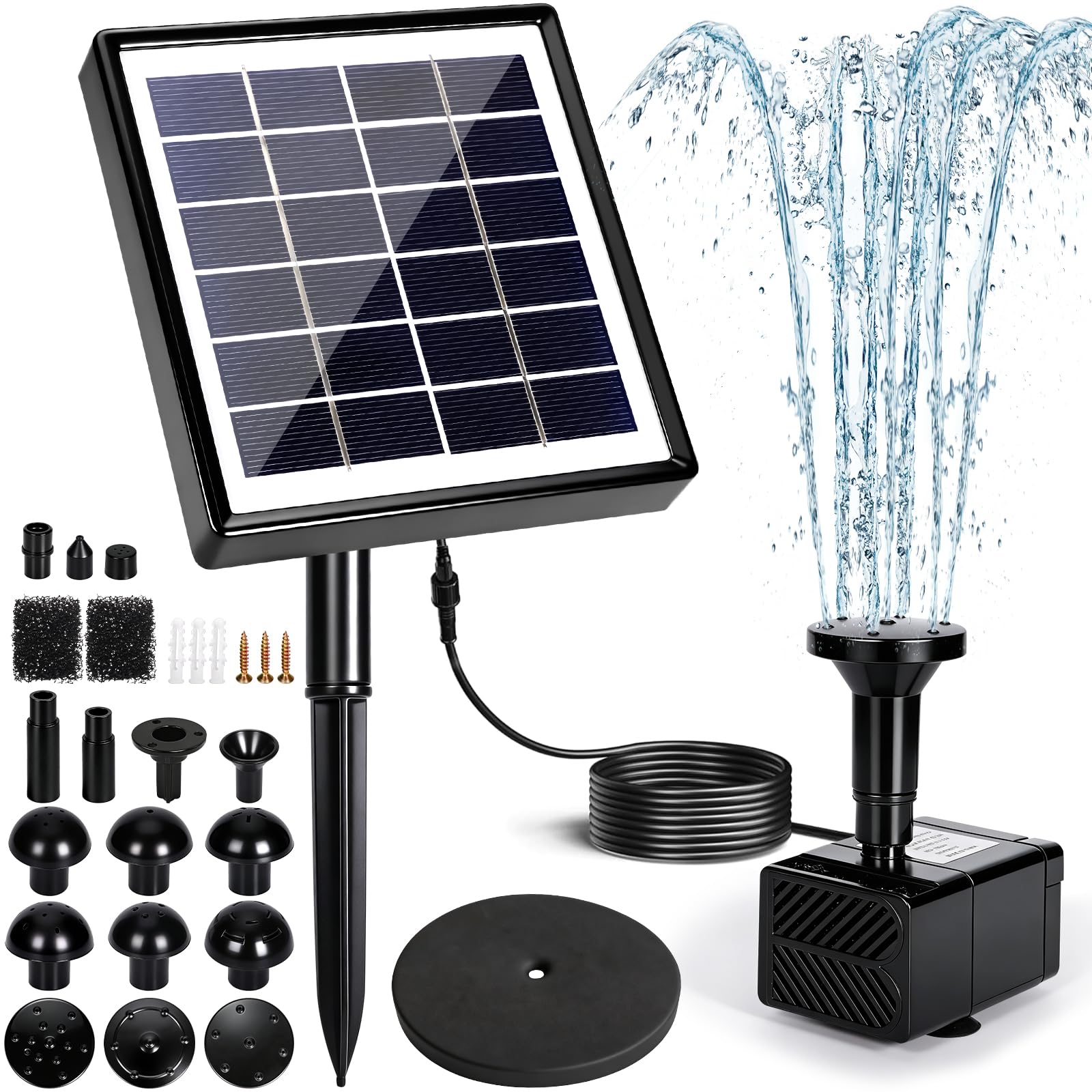 Pompe Solaire Bassin, 2W Pompe A Eau Solaire Et 15 Buses, Fontaine Solaire Exterieure De Jardin, Bassin, Fontaine Exterieure De Jardin pour Bain d'oiseaux, Piscine pour Animaux Et Hydroponie