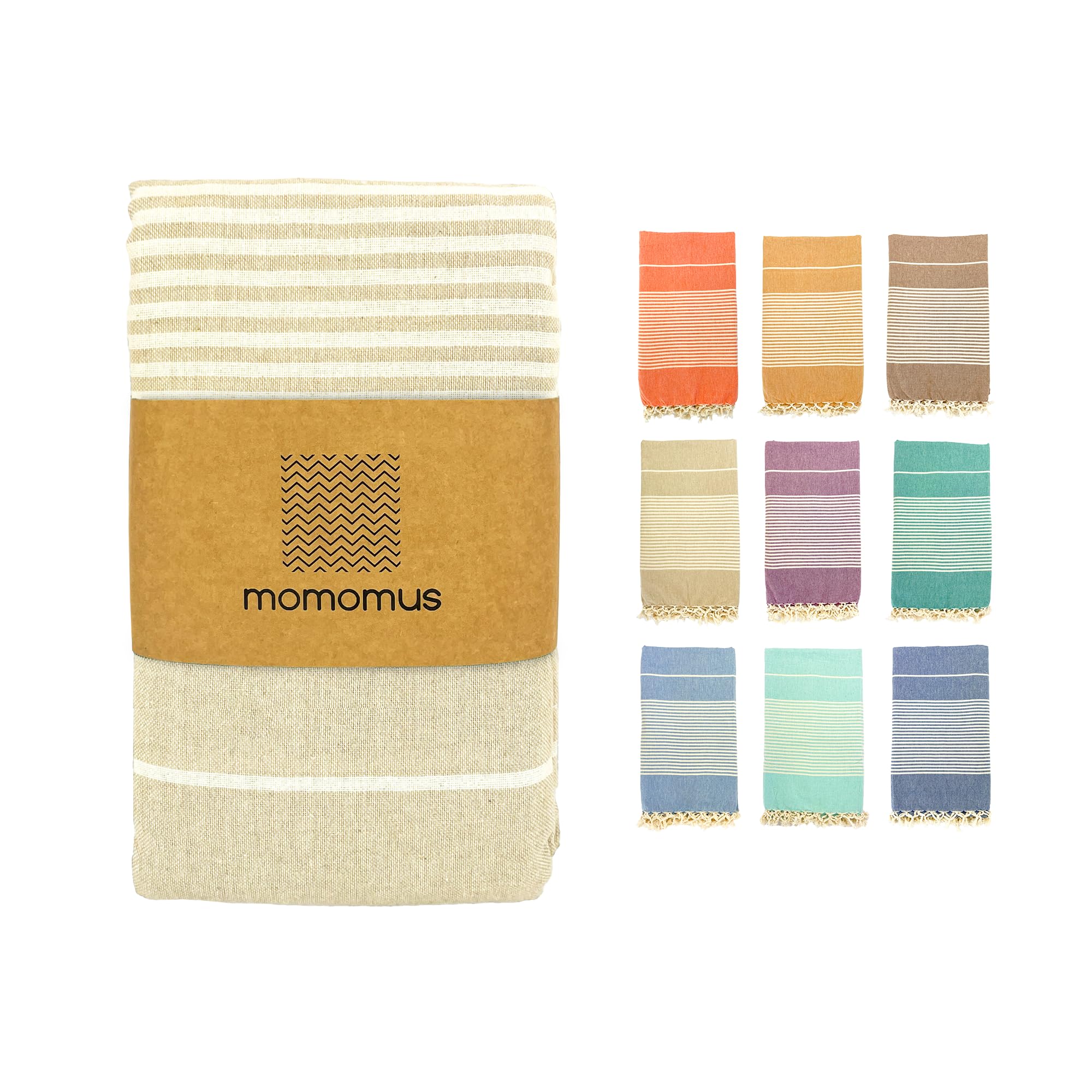 MOMOMUS Fouta Playa XXL, con Flecos y 100% Algodón – Ideal como Toalla de Playa Grande Antiarena, Manta de Picnic sin Arena, Pareo Gigante o Alfombra de Piscina – Beige, 200x220 cm