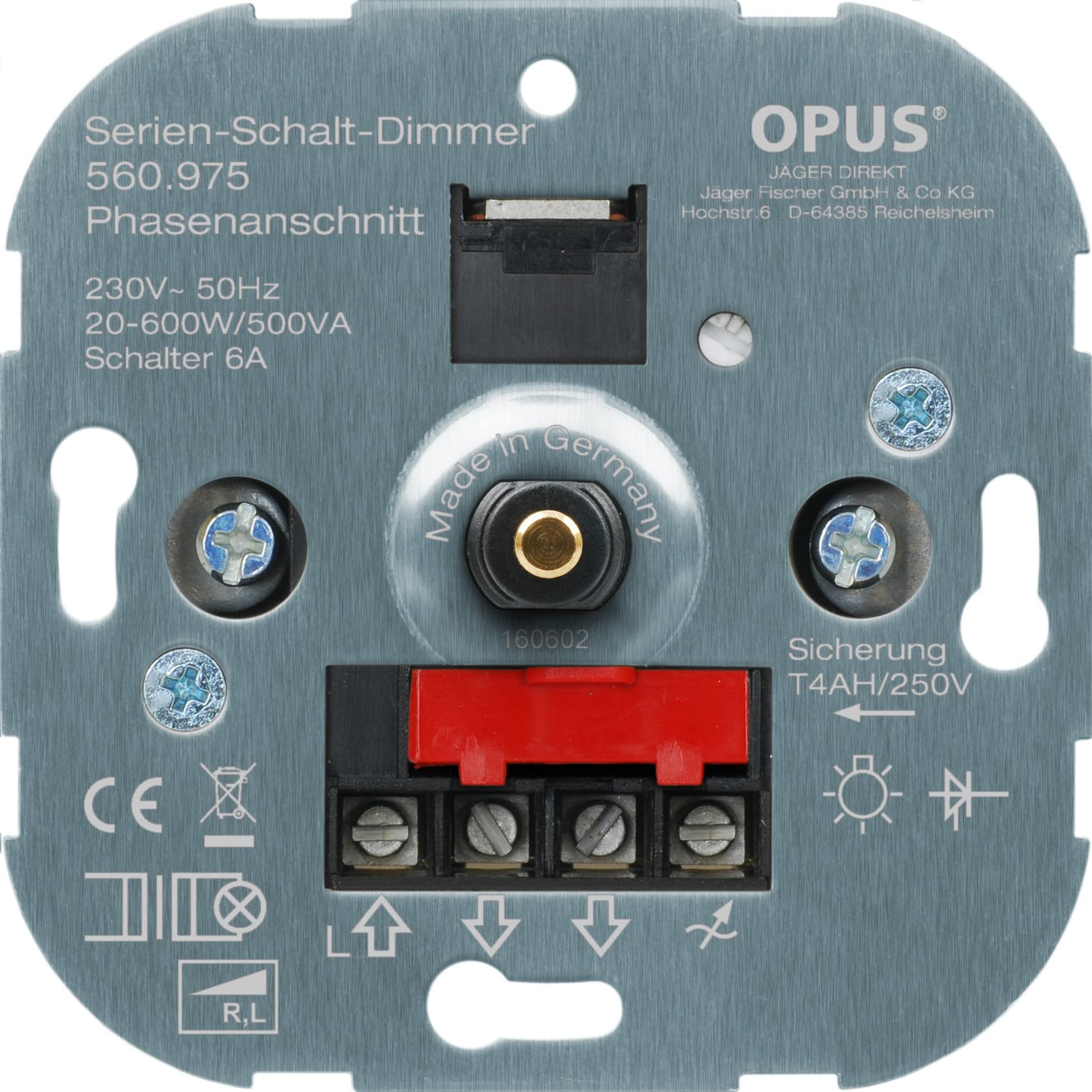 Opus 560.975 Electric Series Switch Dimmer with Thermal Protection, 20-500 VA Fusion Frame 1-f, pw Plastic Polar White, Aluminium