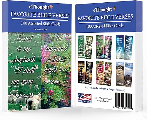 eThought BB-FBV-100 - Tarjetas de versículos bíblicos, paquete de 100 marcadores religiosos, tarjetas de memorización de las Escrituras, marcadores