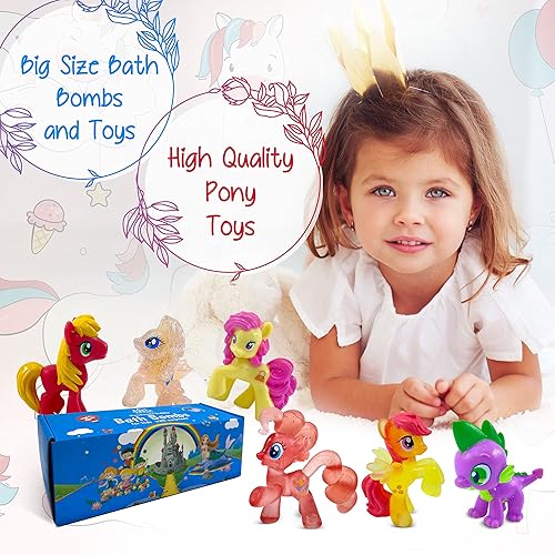 Miniatura 5 de Bombas de baño sorpresa para niñas, 3 bombas de baño naturales hechas a mano para niños con juguetes de poni en el interior, sorpresas geniales para