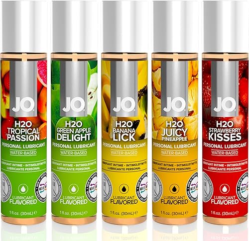 System JO H2O - Colección de lubricantes saborizados de 1 onza – 5 sabores – Tropical Passion, Green Apple Delight, Banana Lick, Juicy Pineapple,