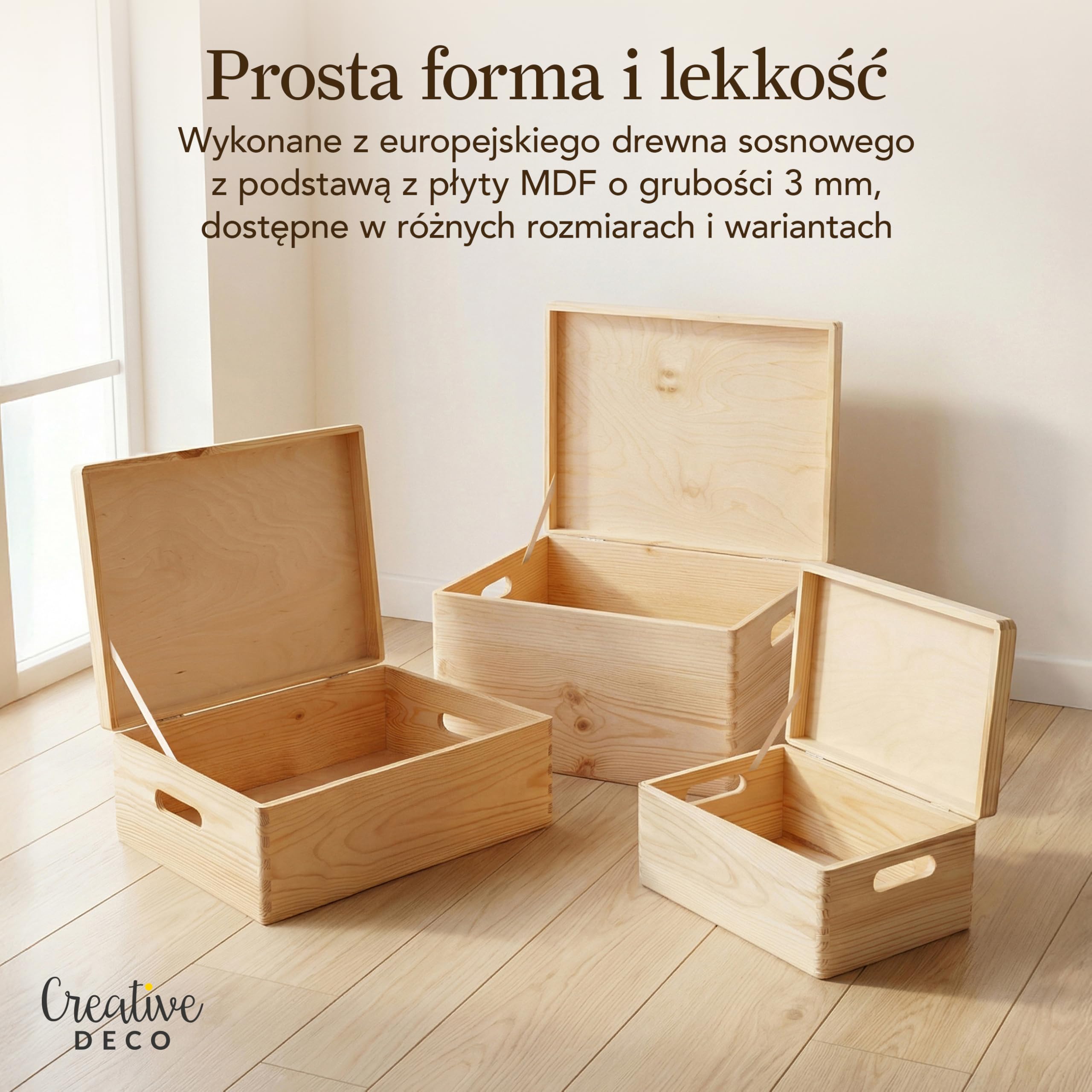 Creative Deco XXL Duże Drewniane Pudełko z Pokrywą do Dekoracji | 39 x 29 x 22 cm (+/- 1cm) | z Uchwytami | Niemalowana Skrzynia z Drewna na Wielkanoc Zabawki Narzędzia | SUROWE i NIEOSZLIFOWANE