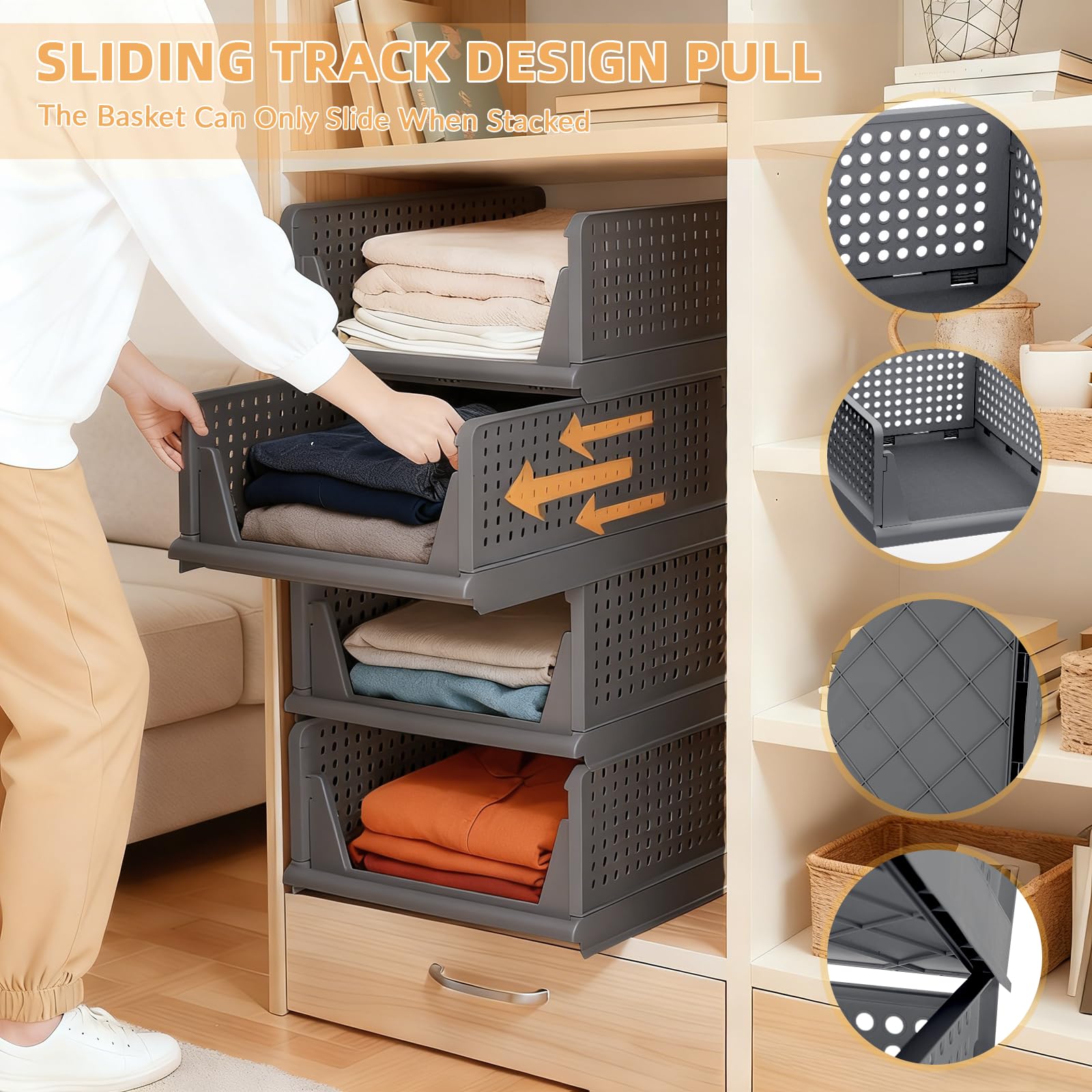 4 Pezzi Organizer Armadio Cassettiere, Organizer Pieghevole Impilabili, per Armadio per Vestiti Camera da letto, Cucina, Bagno, Casa