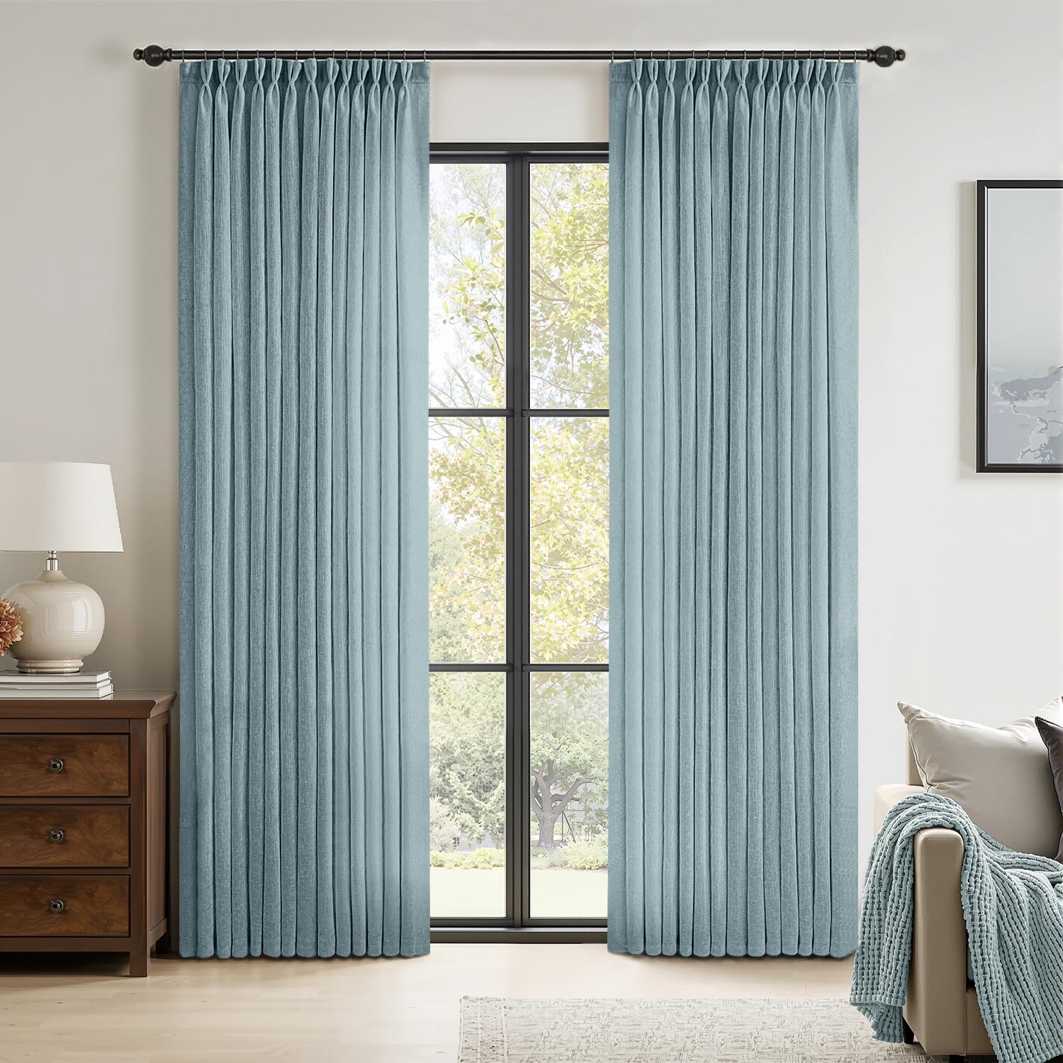 Amazon.com: MIULEE Pinch Pleated Stone Blue Linen Curtains 96