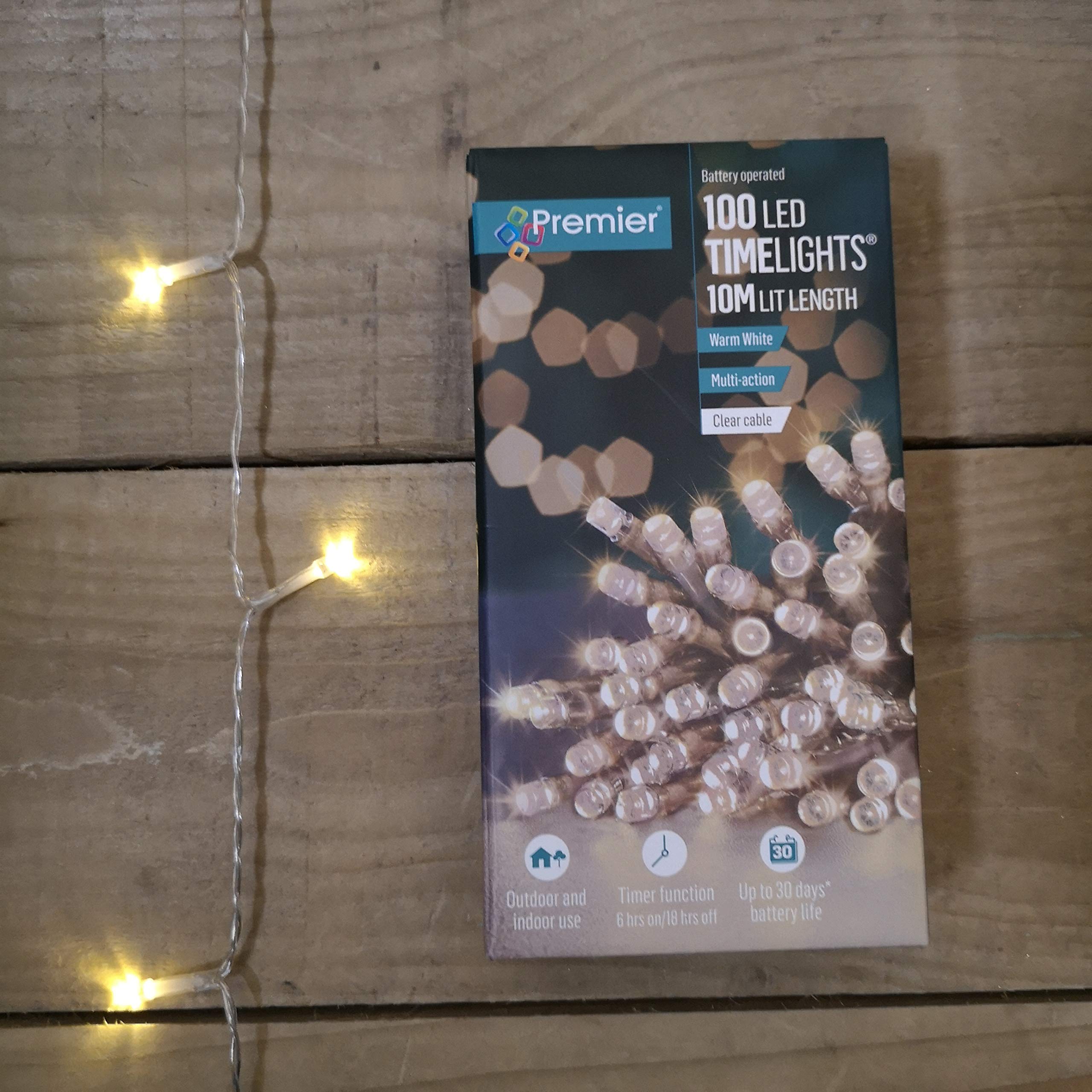 Premier White 10M 100 Led Multi-Function Christmas Timelights In Warm