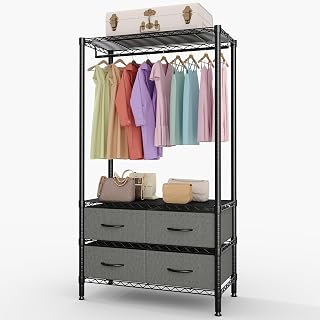 Heavy Duty Clothing Racks with 4 Drawers,Load 682Lbs Clothing Rack for Hanging Clothes Portable Closet Garment Rack for Bedroom, Basement, Extra Space