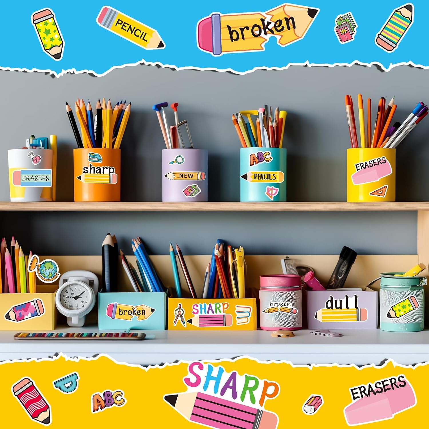 Mifoci 12 Sheets Sharp and Dull Pencil Sticker for Pencil Holders Pencil Organization Stickers Pencils Vinyl Sticker Set Back to School Teacher Stickers for Classroom Teacher Supplies image 5