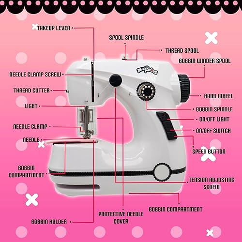 Miniatura 3 de Miraculous Ladybug - Mini máquina de coser de Marinette para principiantes y niños, máquina portátil de doble velocidad con tela Miraculous de tela