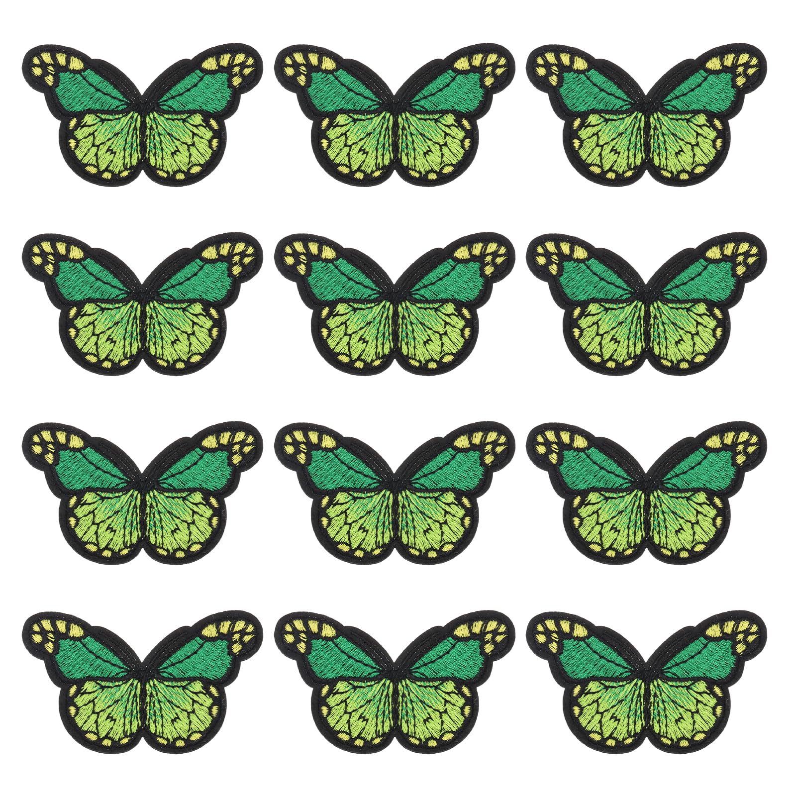sourcing map Butterfly Iron on Patches, 2.9 x 1.8 in Butterfly Embroidered Patch Applique Sew on Patch Repair Decoration for Clothing Backpacks Jackets Hats Jeans DIY Crafts, 12pcs, Green