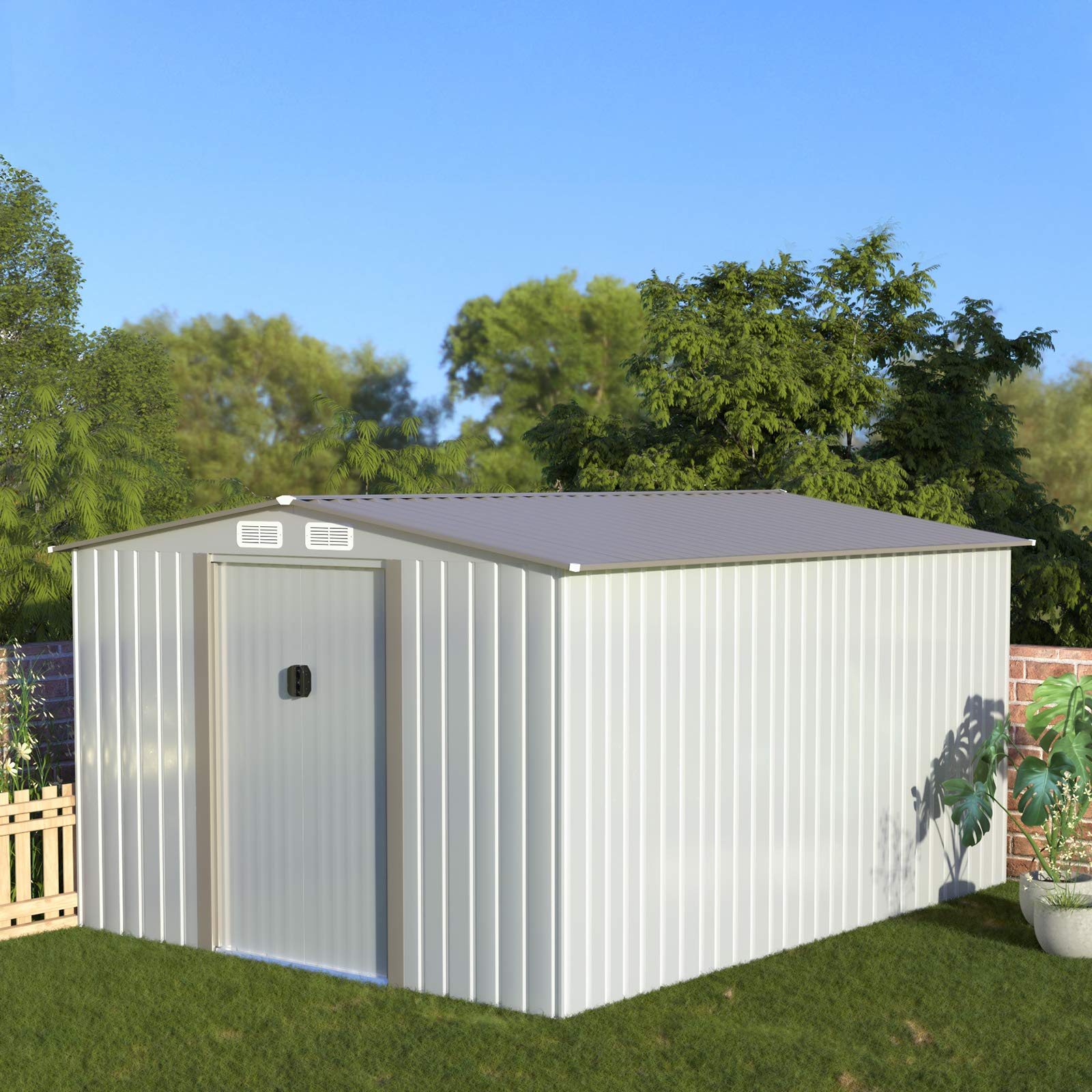 Buy Aoxun 8X10FT Outdoor Metal Storage Shed w/Floor Frame, Steel Garden Shed with Sliding Door