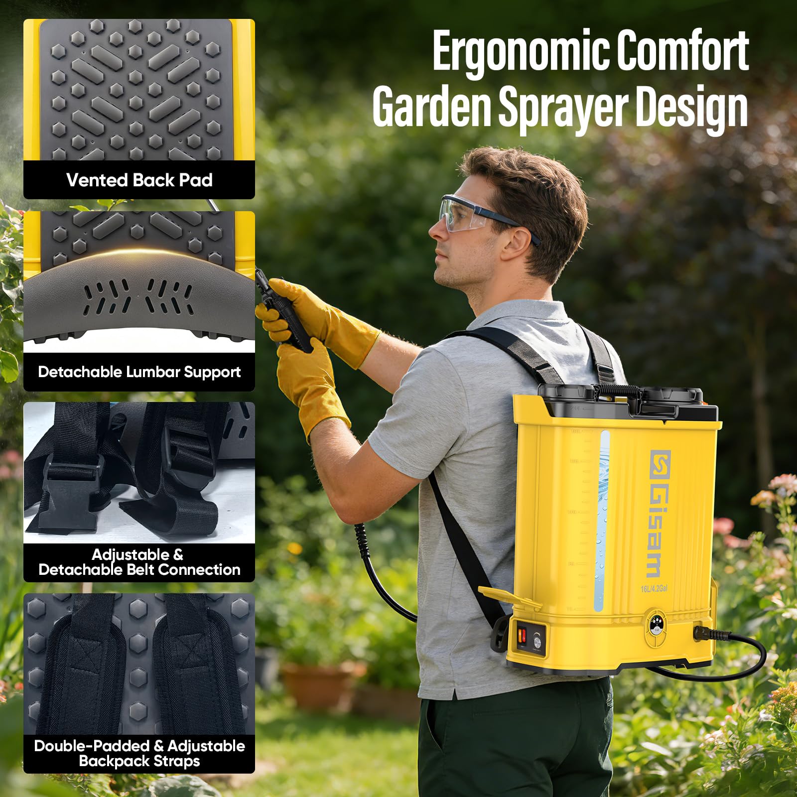 16L Akku Drucksprüher, 120 PSI Gartenspritze, Rückenspritze mit Rührfunktion, 2 x 2000 mAh-Akkus, 5 Düsen & Korrosionsbeständiger, Sprühbalken für Unkraut, Düngung, Pestiziden