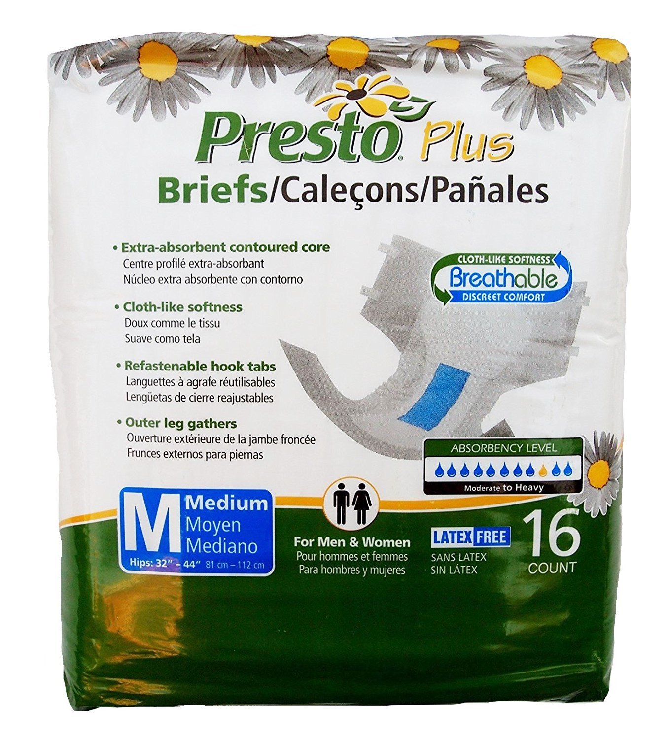 Presto Plus Breathable Briefs Medium One Package of 16
