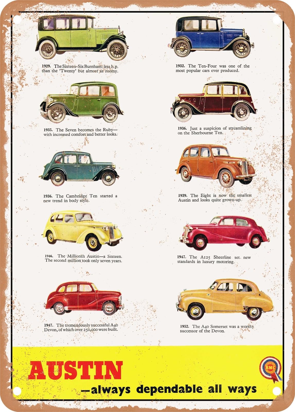METAL SIGN - 1952 Austin Evolution 1929 to 1952 Vintage Ad home decor