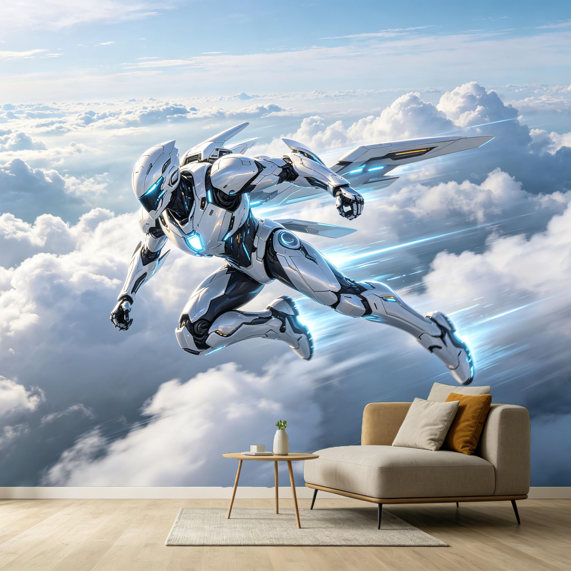 Custom Size Wall Murals Futuristic Mecha Pilot Sky Clouds 3D Modern Minimalist SelfAdhesive Wall Fabric Removable Large Wallpaper for Photo Living Room