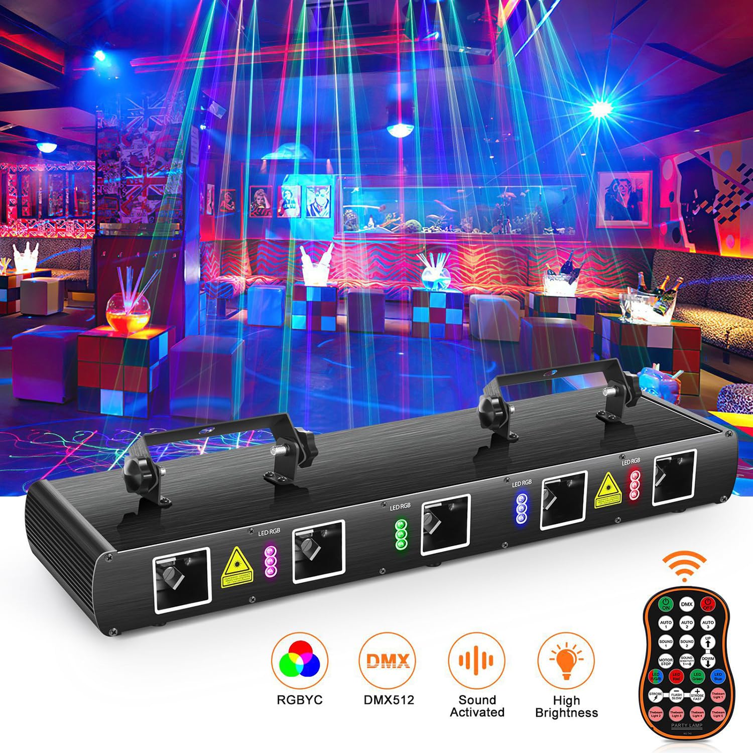 Lampy DJ na imprezy 5-ramienne lampy sceniczne, sterowanie zdalne i DMX, aktywowane dźwiękiem, projektor LED na imprezy, do użytku wewnętrznego na rave, klub, taniec, bar