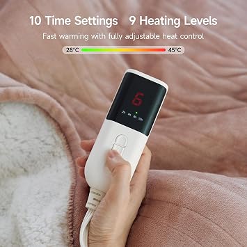 GOTCOZY Electric Blanket Double Extra Large 200 x 150cm -Soft Silky Plush Heated Blanket with 9 Heat Settings & 10 Hours Auto-Off Timer For Home Use CE Certified Washable(Rose Dust)