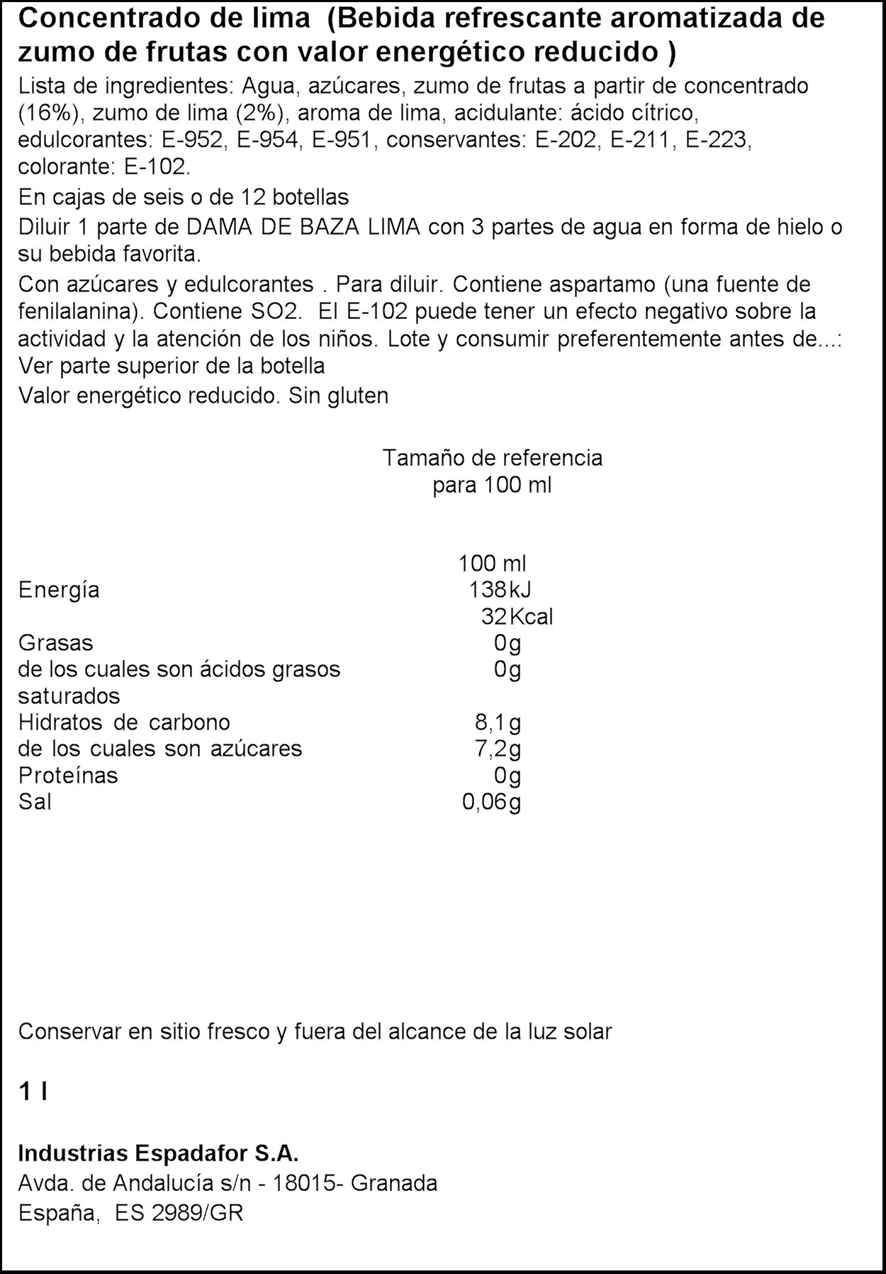 Dama de Baza Concentrado de Lima - 1000 ml