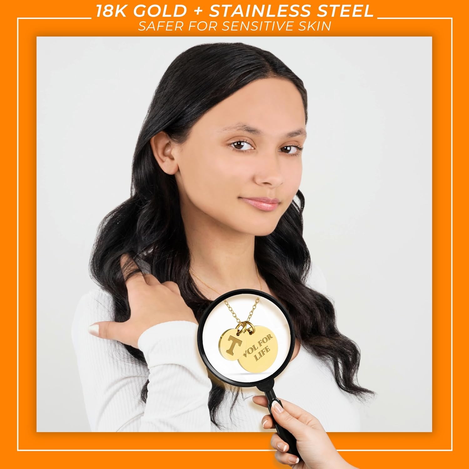 Stone Armory Necklace for Tennessee Volunteers - 18K Gold-Plated Stainless Steel Jewelry Designed for Sensitive Skin - Adjustable 16-20in Chain, Gift for University of Tennessee Fans - Image 5