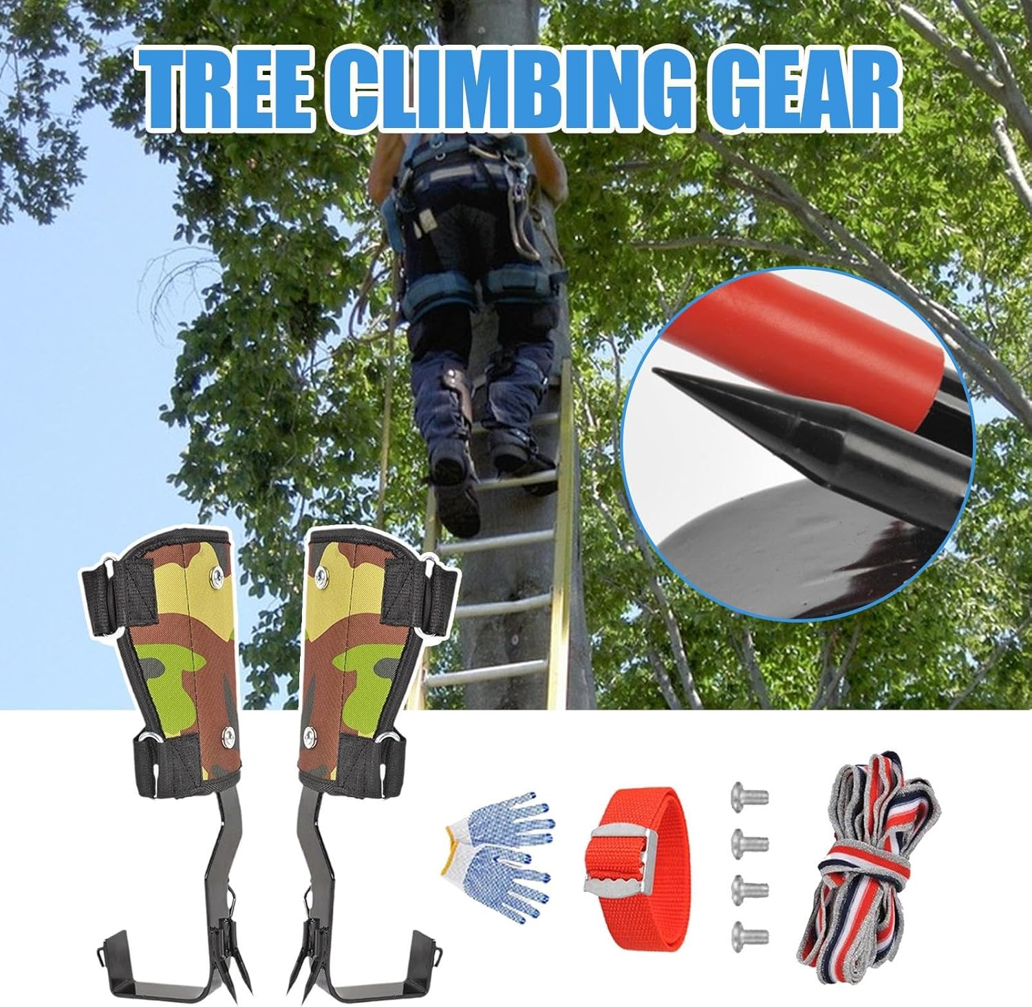 ツリークライミングギア - 安全ハーネスキット、強化滑り止めスパイク付きツリークライミングギアセット、落下防止システム |ポール作業