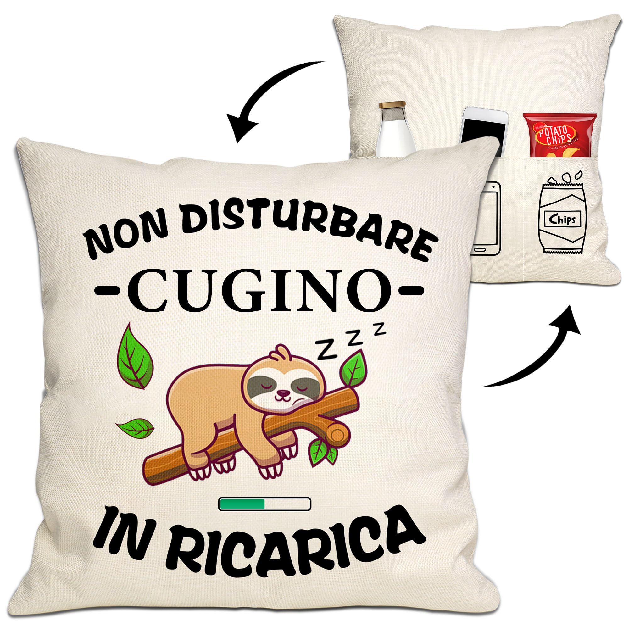 Bommex Divertente copricuscino con tasche per Cugino da Zia Zio Copricuscino double-face per Cugino Regalo di compleanno Regalo di Natale (cugino)