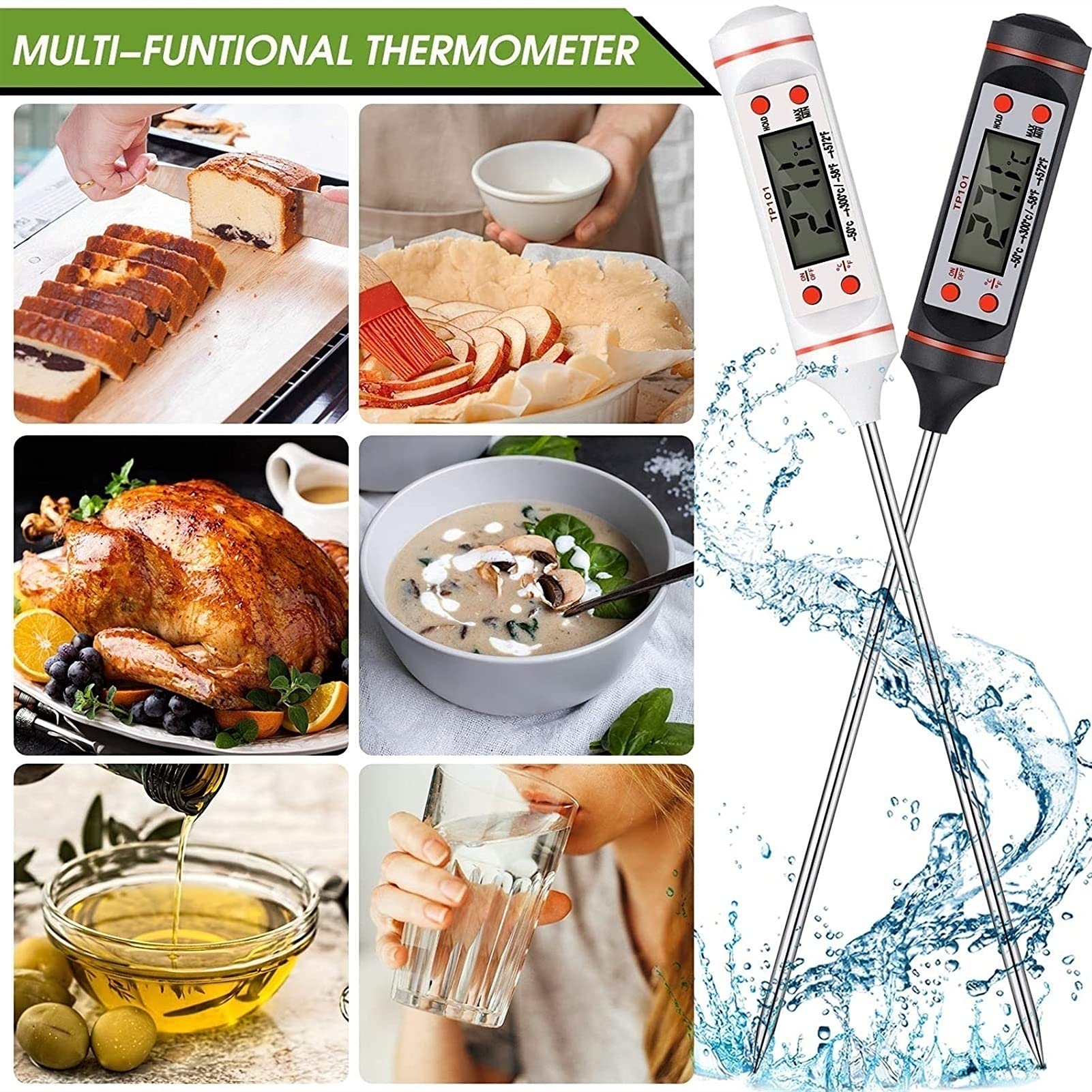 XMING Termometri di Carne Digitale Leggi istantanea Termometro di Cottura Termometro Lungo Termometro Alimentare Impermeabile Termometro da Cucina