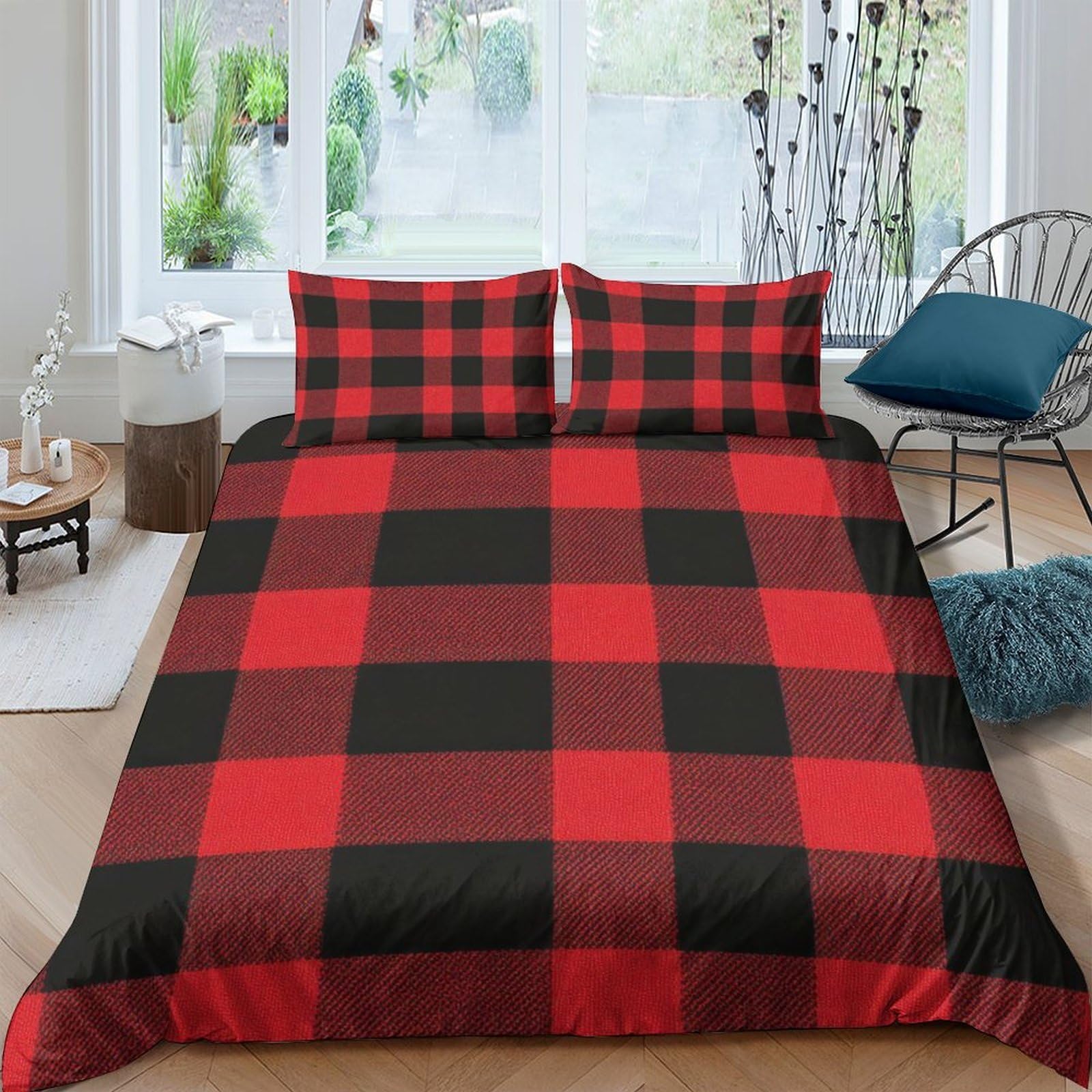 Ctjqhvkz Style-5 3D Printed Red Black Plaid Fitted Sheet Microfiber Soft Bed Sheet Buffalo Check Mattress Cover For Bedroom Guest Room Decor Single（135X200cm）