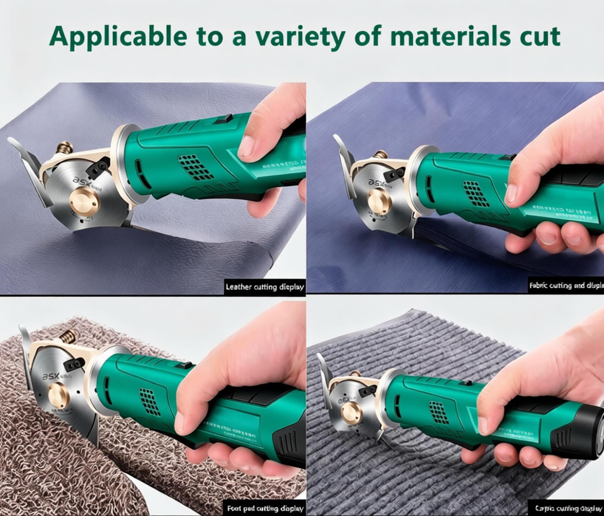 Cortador rotativo eléctrico, tijeras de tela inalámbricas | Con 2 cuchillas y 2 baterías de litio, for tela multicapa, cuero y alfombra(Cutting height≤33mm)