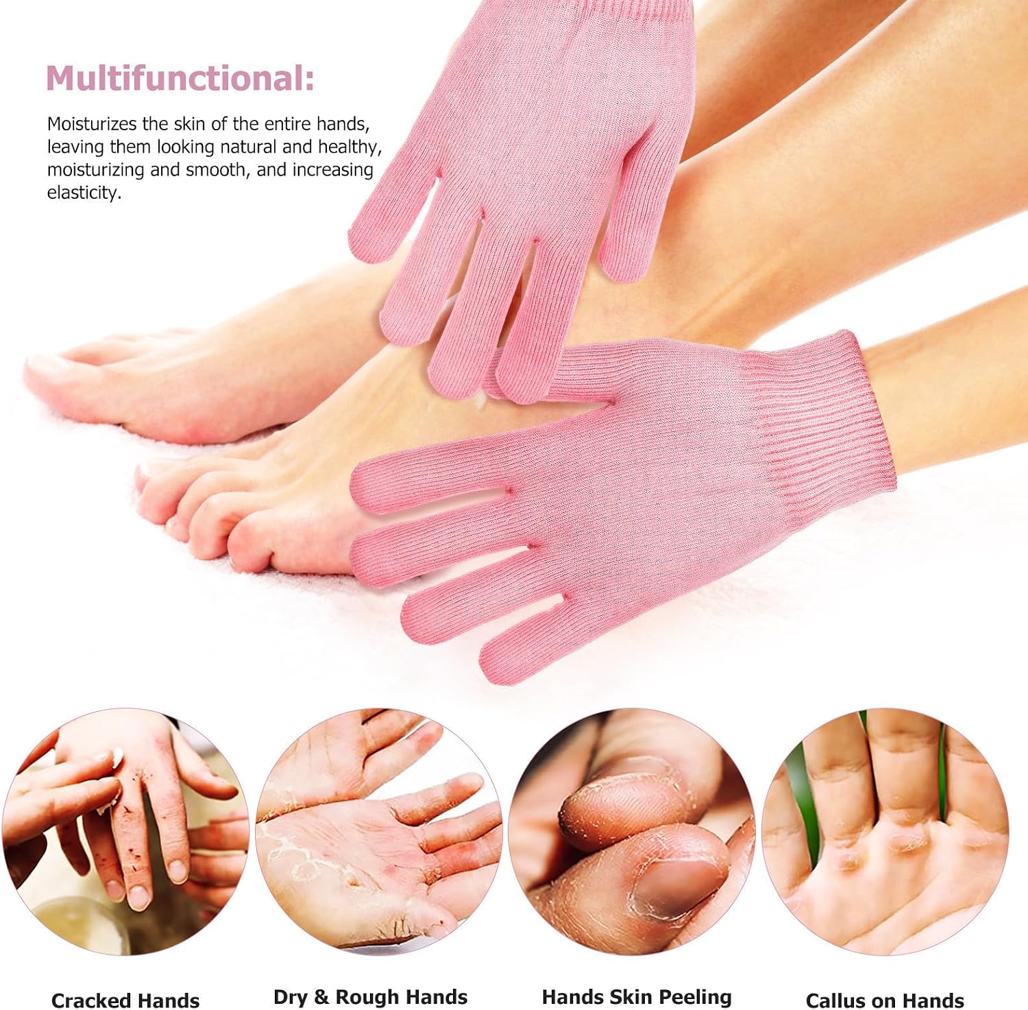 2 Sets Pink Cotton Moisturizing Socks and Gloves Set