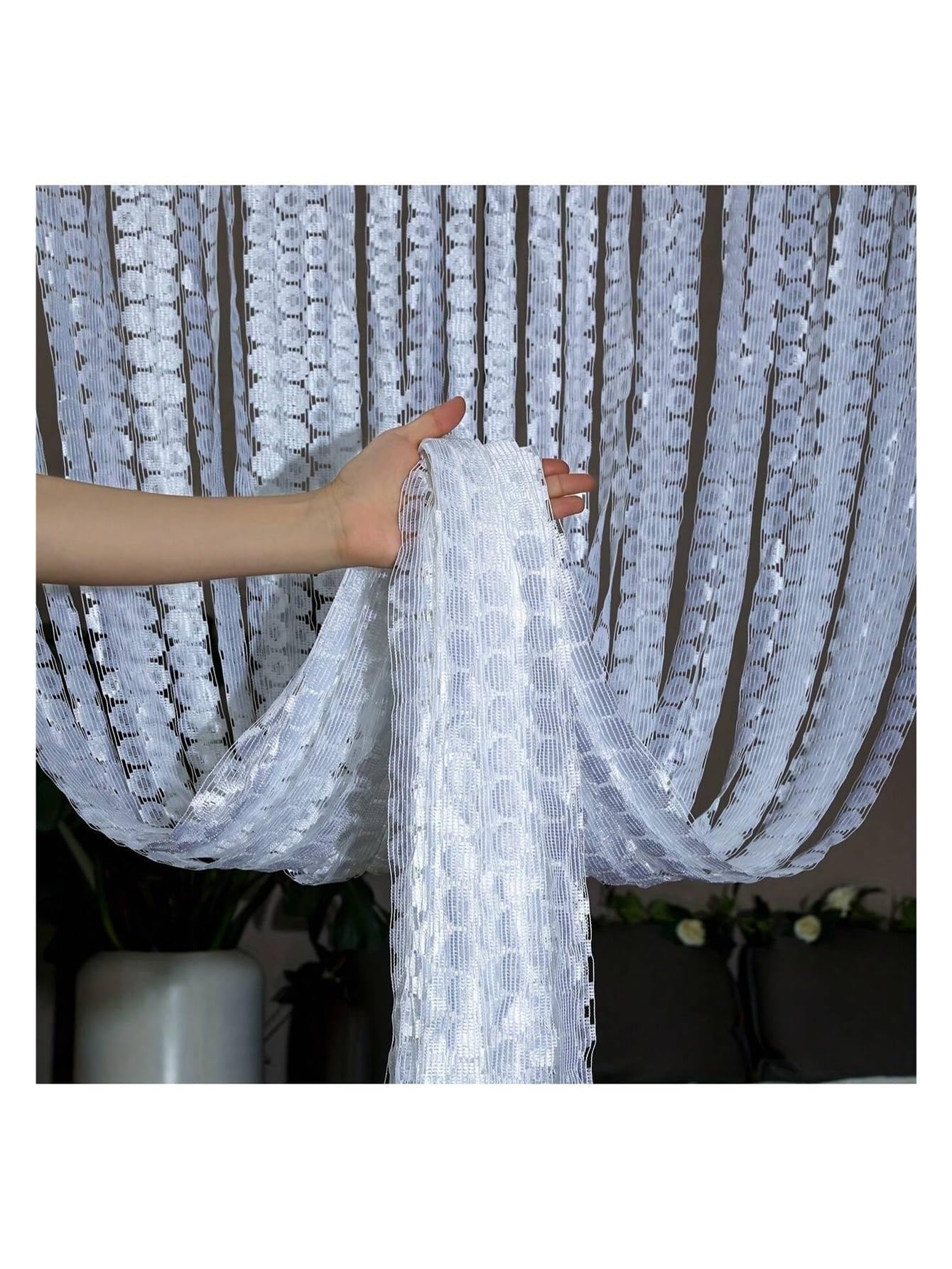 ERHTGUO Lace String Curtain – Sheer Tassel Room Divider, Wedding Backdrop, Romantic Home Decor For Living Bedroom(White)