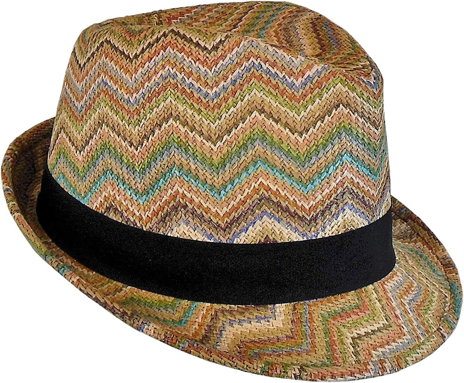 Bohemian Summer Straw Fedora Hat with Zigzag Wave Pattern