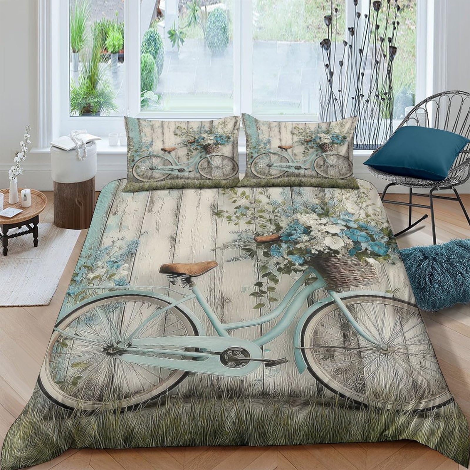 Ctjqhvkz Style-3 3D Printed Vintage Bicycle Fitted Sheet Microfiber Soft Breathable Floral Bed Cover For Bedroom Decor Adults Teens Single（135X200cm）
