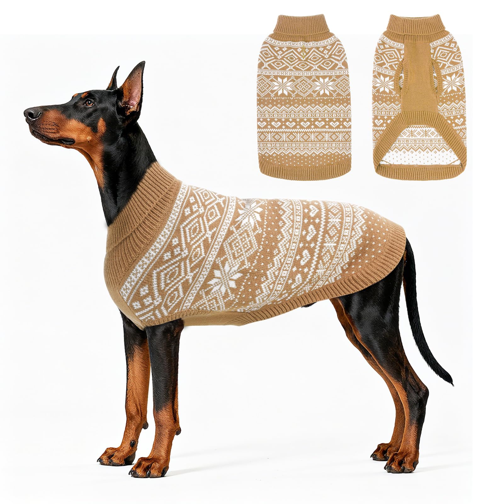 HOMIMP Dog Sweater Argyle - Warm Winter Clothes Puppy Soft Coat, Ugly Dog Sweater for Small Medium and Large Dogs, Pet Clothing Boy Girl, Cream XL