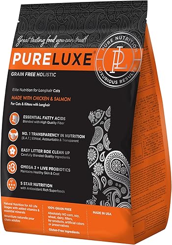 Miniatura 7 de PURELUXE Alimento para gatos sin granos y gluten, Finicky Cat Elite Nutrition, pollo, garbanzos y salmón, para todas las etapas de la vida y razas,
