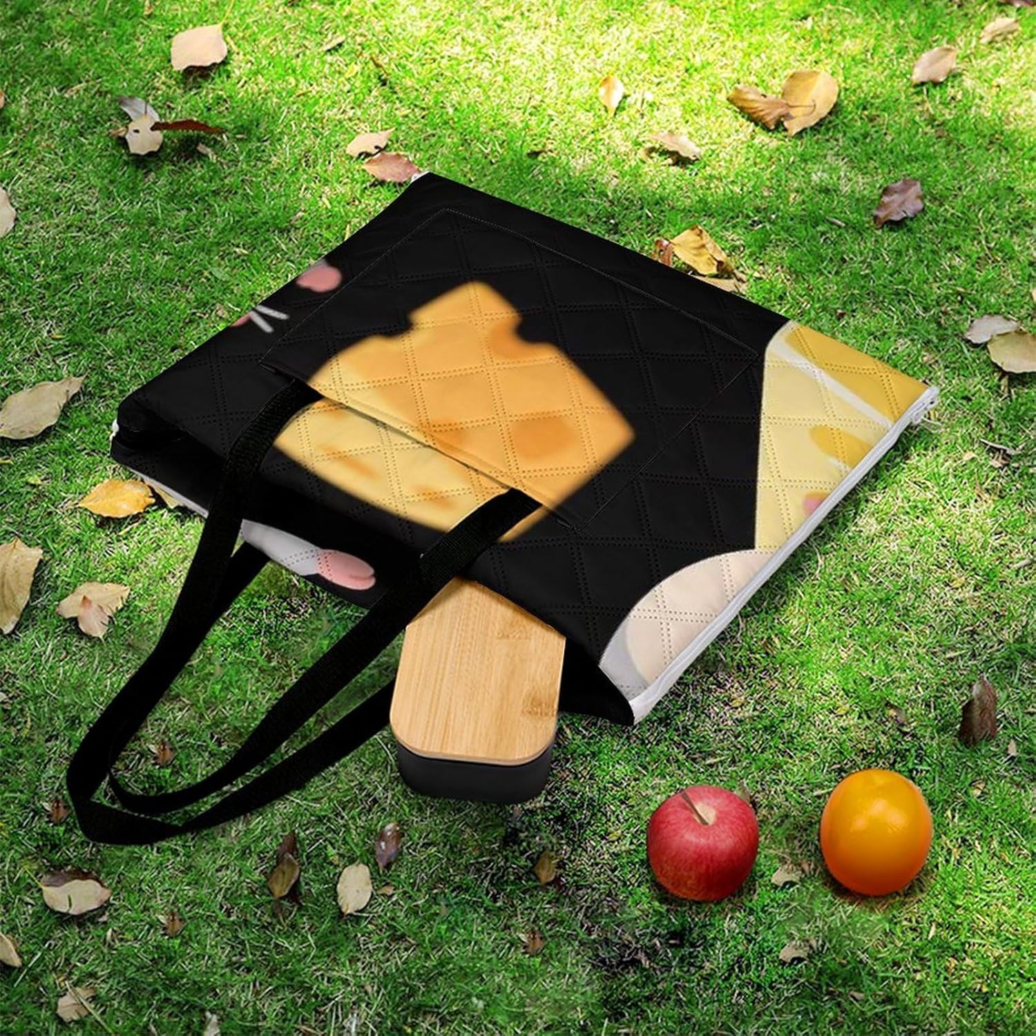 Cute Mouse Cheese Picnic Blanket 150x100cm, Foldable 2-in-1 Picnic Mat and Tote Bag Portable Waterproof Beach Mat Sandproof Outdoor Blanket for Park, Hiking, Beach, Camping, Travel