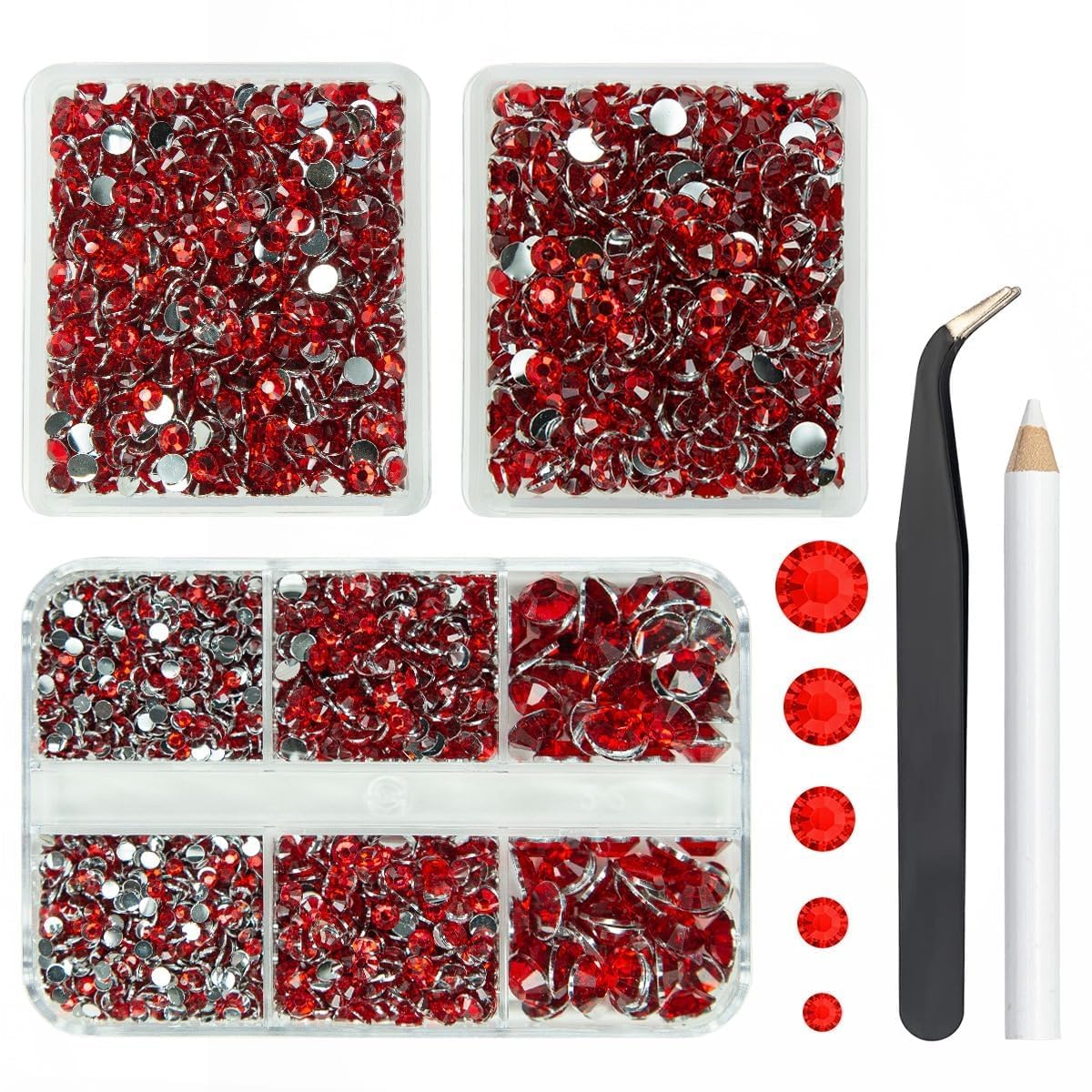 3 Boxes 5070PCS Siam Red Crystal Resin Rhinestones for Crafting Flatback Gems Stones 2mm-6mm Non-Hotfix Ruby Red Diamonds Crystals Charms for Nails Face Eyes Makeup Tumblers Bottles DIY Crafts