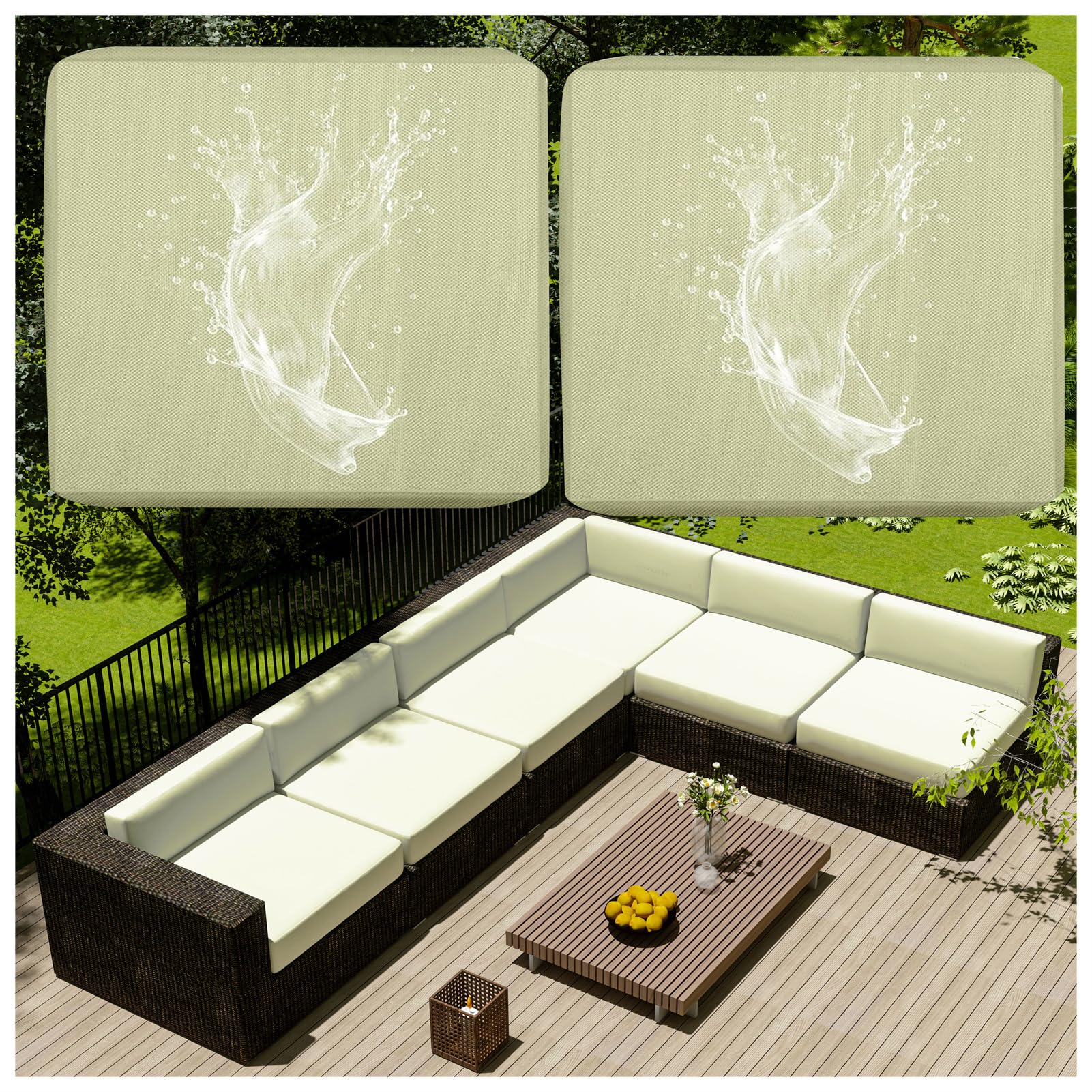 1/2/4 Pcs Patio Cushion Covers Waterproof – Outdoor Rattan Furniture Cushion Replacement Slipcovers with Zipper for L-Shaped Garden Sofa or Corner Couch (Beige,50x45cm 2 pcs) — image 1
