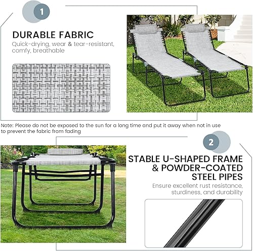 Miniatura 6 de COSTWAY 2 sillas reclinables plegables de 16 pulgadas de alto, con respaldo ajustable y reposapiés, color gris