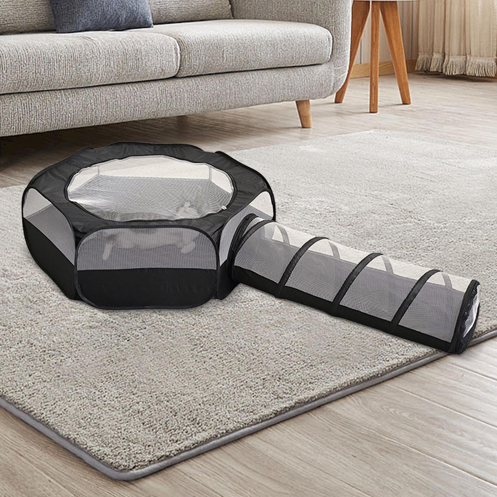 Tunnel de Jeu Extérieur pour Chats, Tente et Tunnel de Jeu, Maison D'extérieur Universelle pour Chats D'intérieur, Maison de Jeu Pliable pour