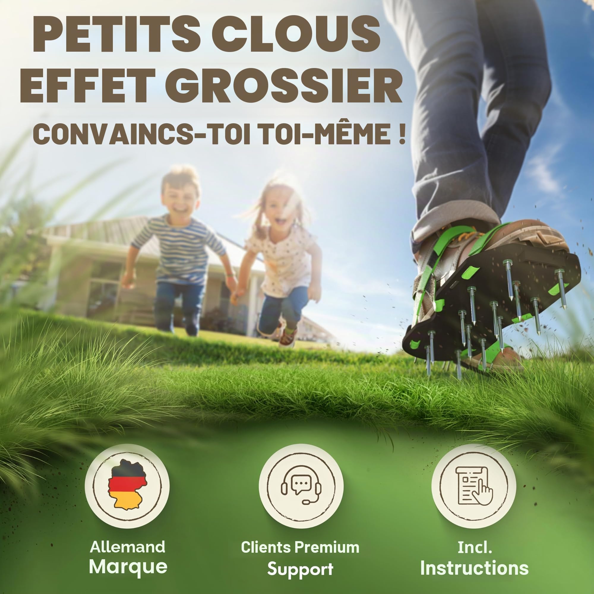 LAINFELD Chaussures à clous avec fermeture | Aérateur de pelouse + chaussures de chape | Scarificateur pour pelouse aérer les chaussures de jardin.