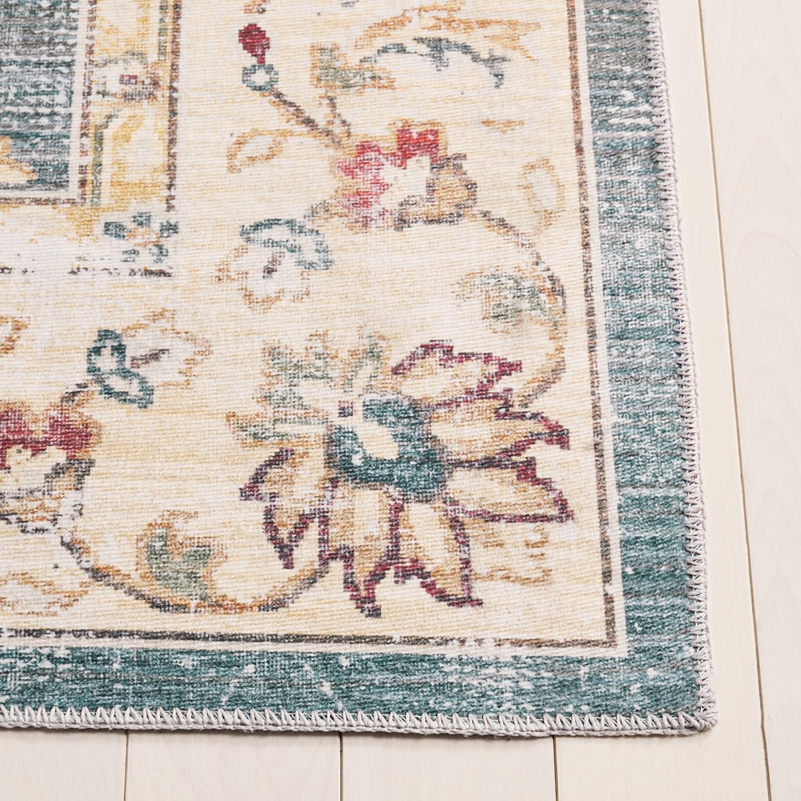SAFAVIEH Tapis de Sol Vieilli Rug Idéal pour Les Zones à Fort Passage - Lavable en Machine et Antidérapant - Arizona Collection, Tapis à Poil Court, in Vert et Beige, 240 X 300 cm
