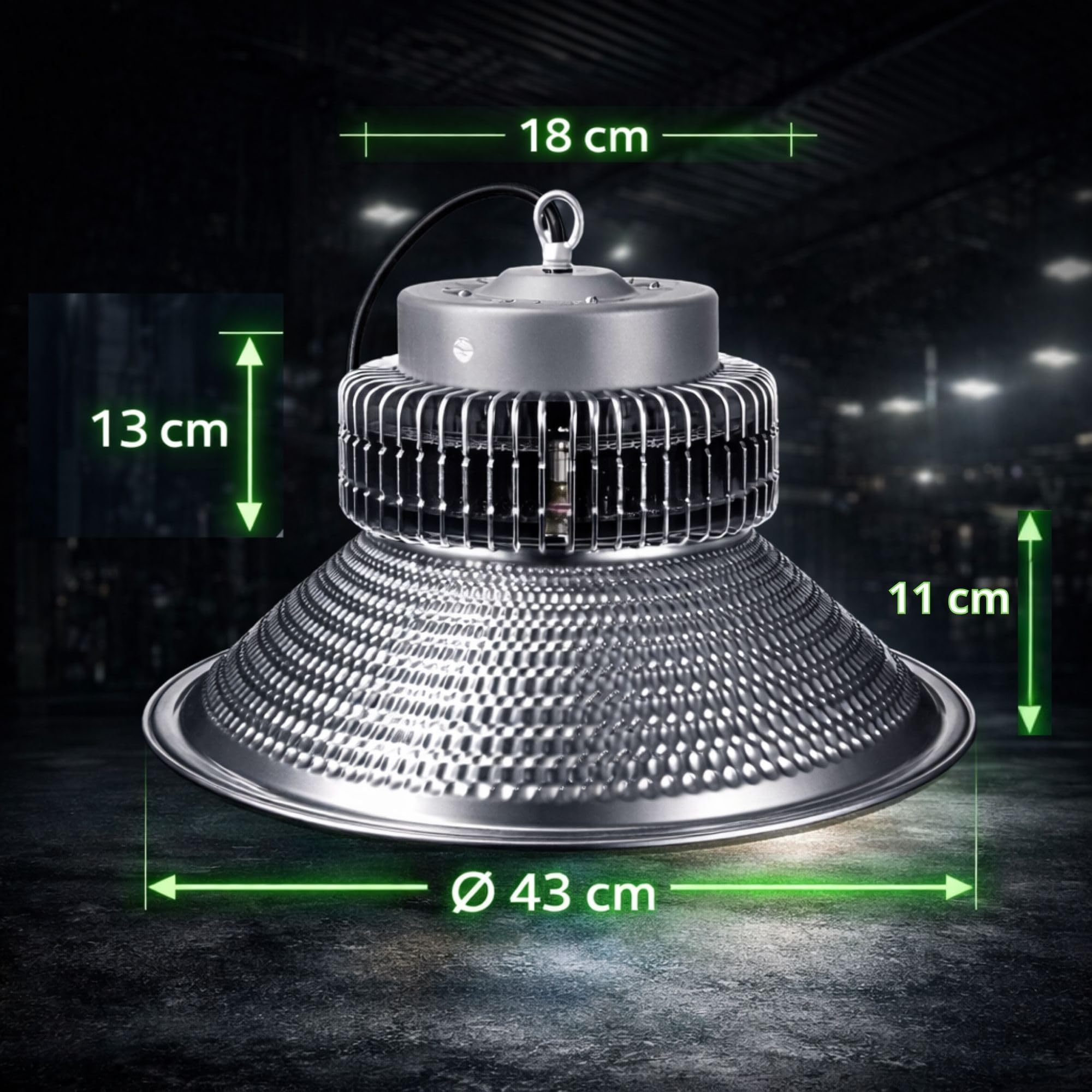 JANDEI - Packung x 4 High Bay LED, Verbrauch 10000 Lumen 100 W, Helle kommerzielle Beleuchtung, 6000 K Kaltweißes Licht, Indoor IP20, 2 Jahre Garantie